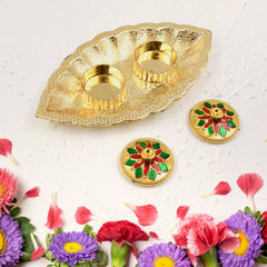 Leaf Shape Special Puja Thali (1 Pc / Mix Design) - 5890_leaf_shape_kumkum_dish_no1