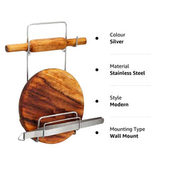 Chakla Belan Chimta Stand Rolling Pin Board Tong Holder Silver Stainless Steel M - 5552_chakla_belan_stand_1pc