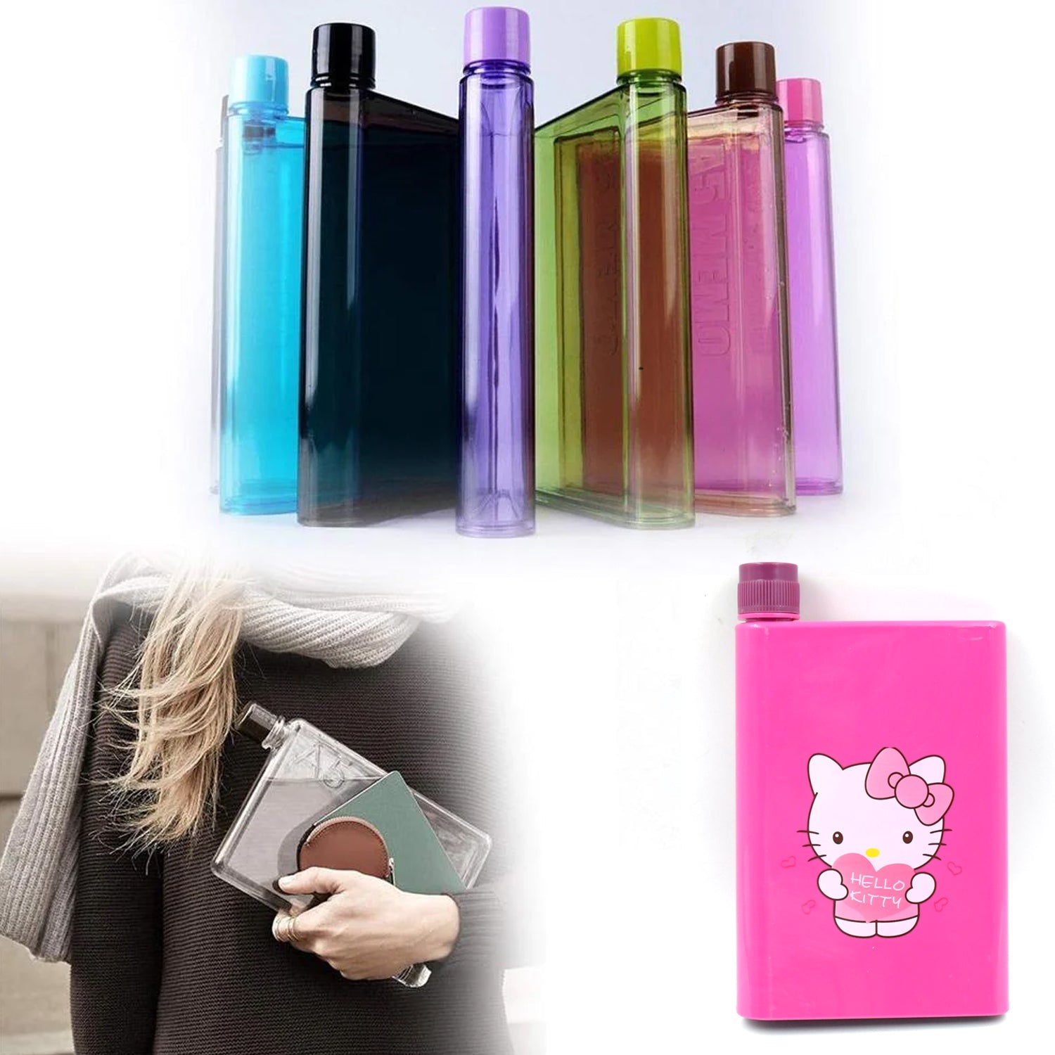 Kitchen Storage A5 size Flat Portable NoteBook Shape Water Bottle With a Cartoon - 0147_plastic_notebook_bottle_420ml