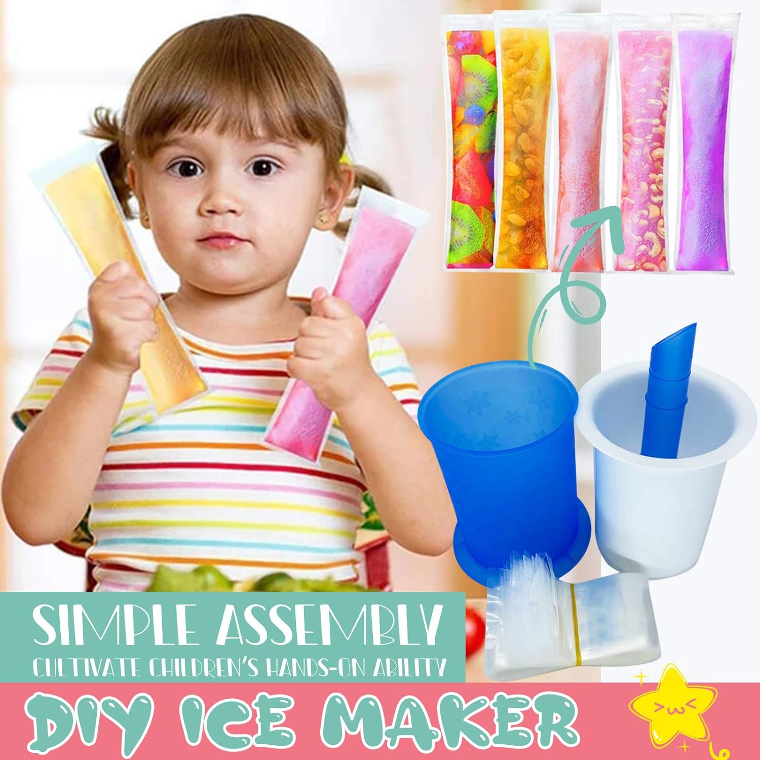 Homemade Popsicle Maker Manual Ice Cream Machine With Approx 20 Pcs Packing Bag  - 5512_diy_ice_cream_maker