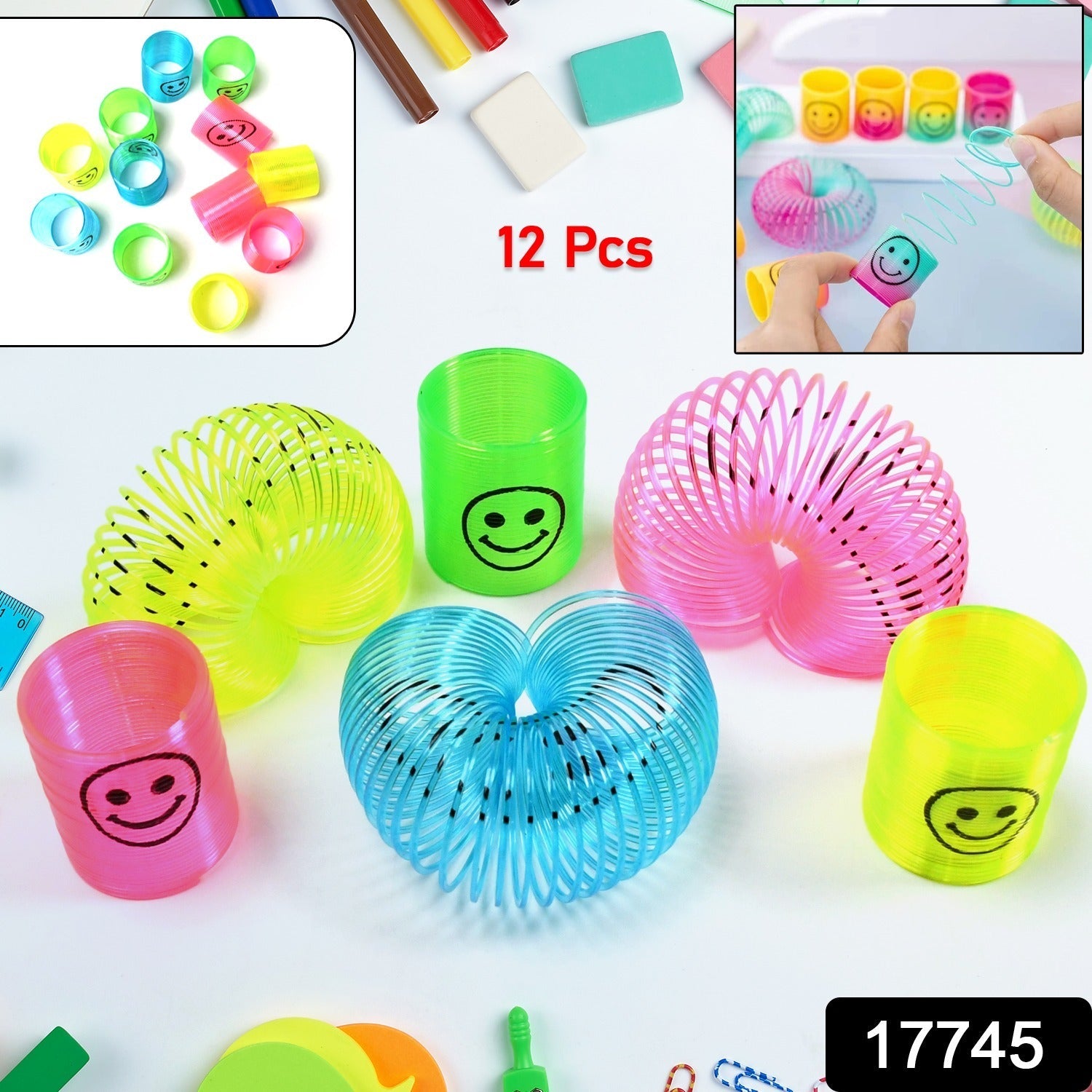 Multicolor Magic Smiley Spring, Spring Toys, Slinky, Slinky Spring Toy, Toy for  - 17745_magic_smiley_spring_toy_12pc