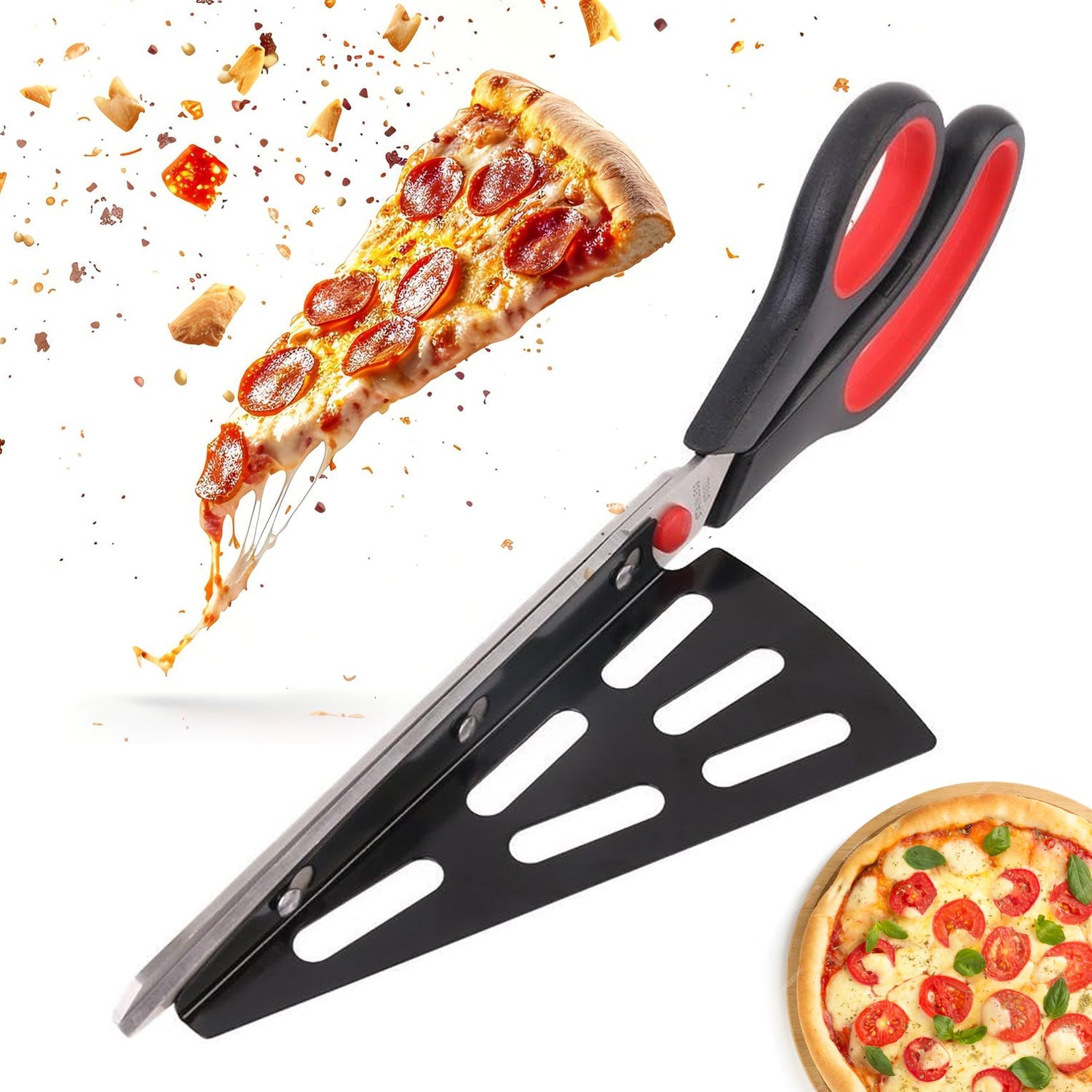 Stainless Steel Pizza Cutter Scissors Plastic Handle with Removable Spatula - 12044_ss_2in1_pizza_cutter_scissors