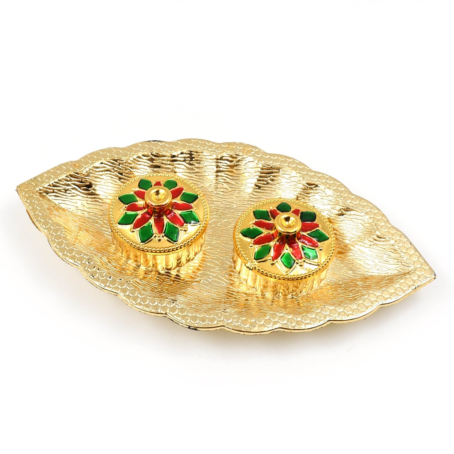 Leaf Shape Special Puja Thali (1 Pc / Mix Design) - 5890_leaf_shape_kumkum_dish_no1