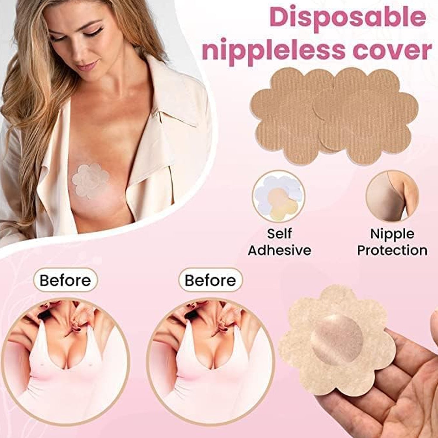 Boob Tape with Nipple Covers: Cotton, Breathable, Lift & Support (5m, 10 Pairs) - 6596_boob_tape_5m_1pc