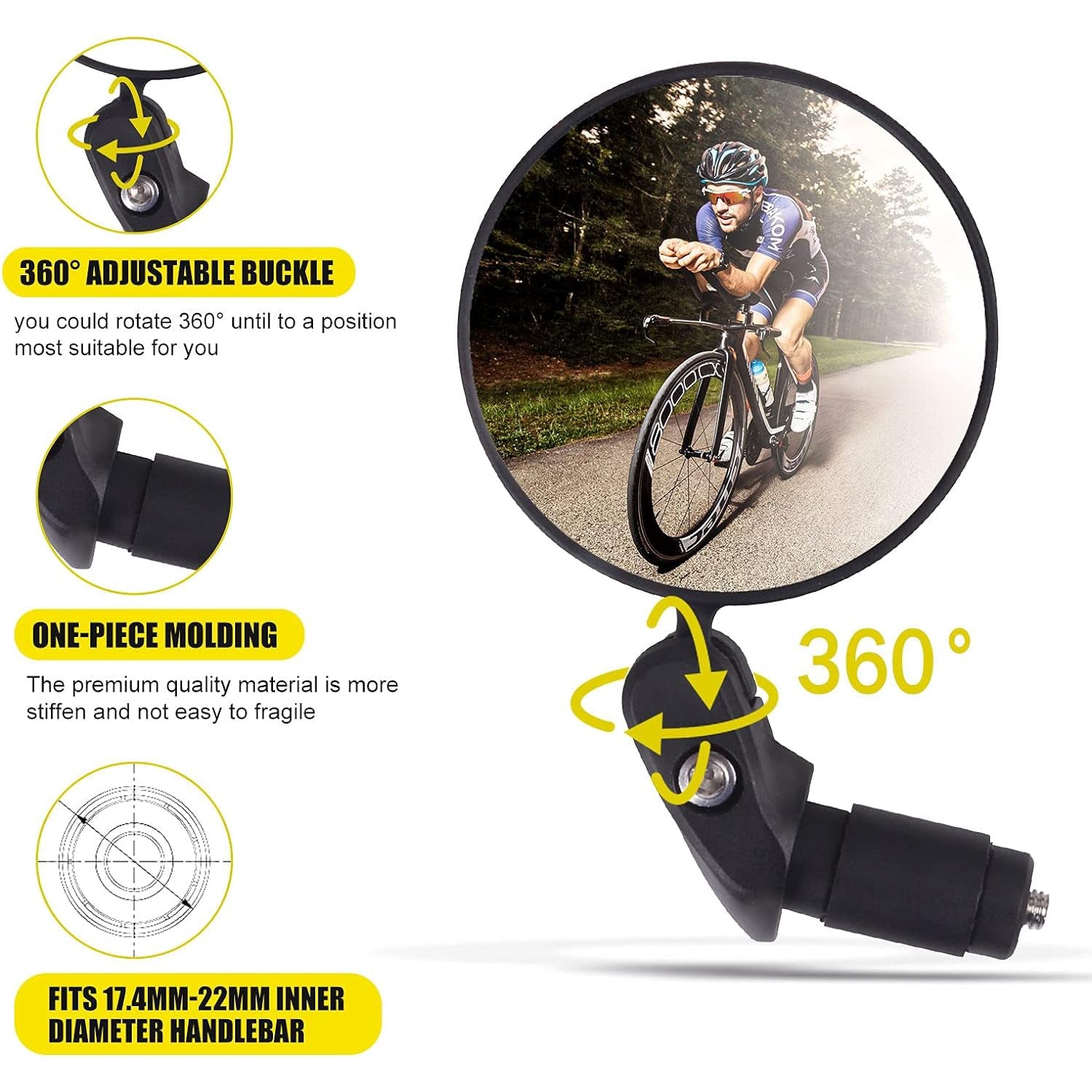 Bar End Bike Mirror, Safe Rearview Mirror 360° Rotatable & Foldable Safety Bicy - 8505_bar_end_bike_mirror_1pc