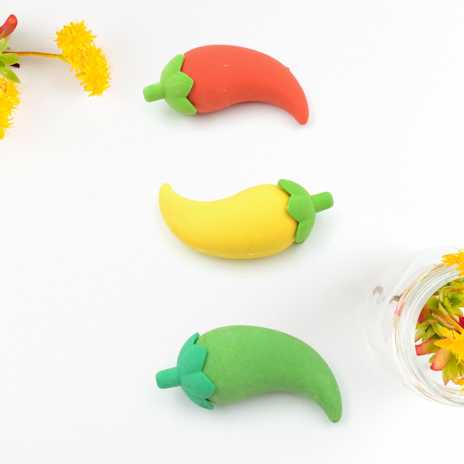 3D Fancy & Stylish Colorful Chili Shape Erasers, Mini Eraser Creative Cute Novel - 4626_chili_erasers_3pc_set