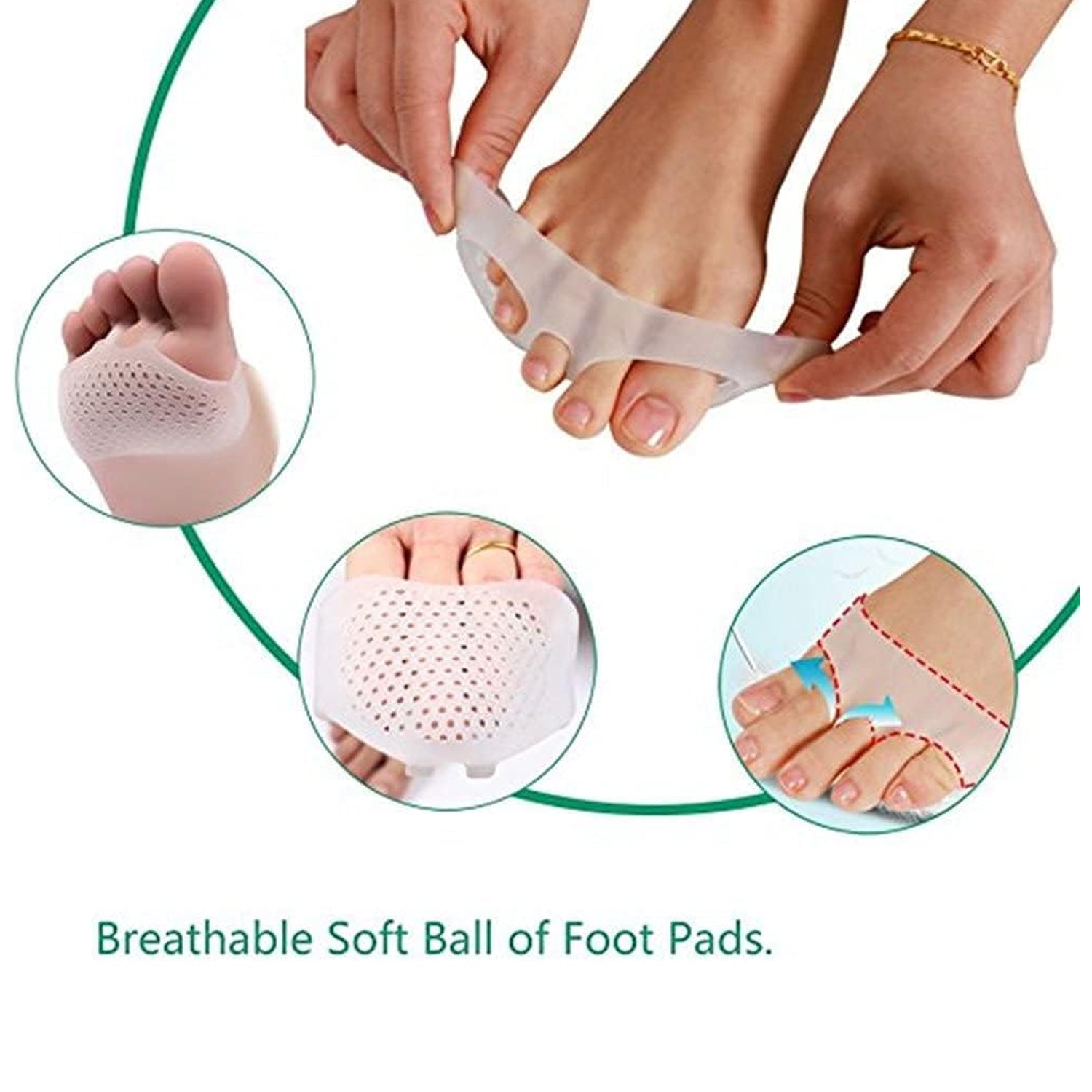 Silicone Front Foot Pad Anti-Slip Insole for Pain Relief, for Forefoot Pain, Cal - 6862_silicone_foot_pads_1pair