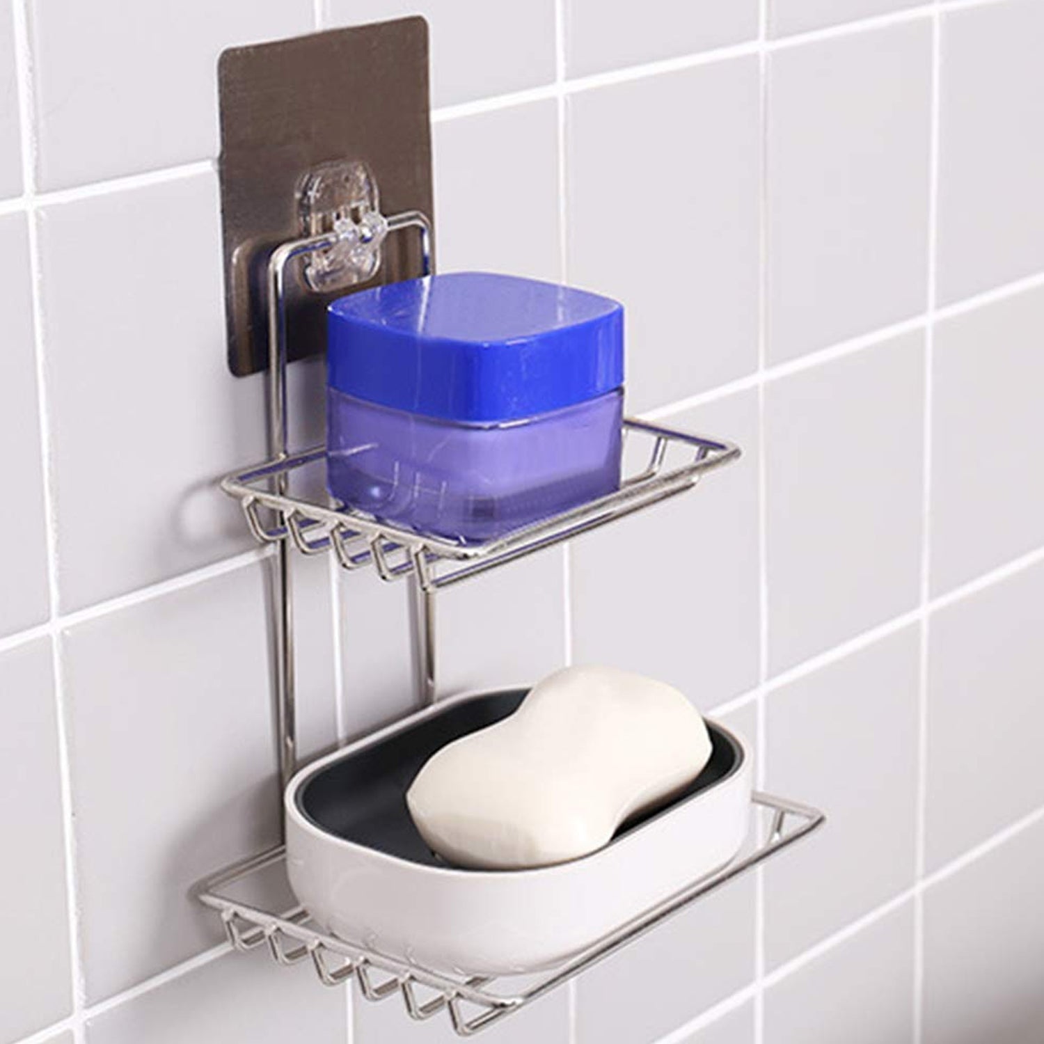 घर के लिए 2 हुक के साथ रसोई बाथरूम साबुन भंडारण रैक - 1763_2layer_ss_soap_rack_with_hook