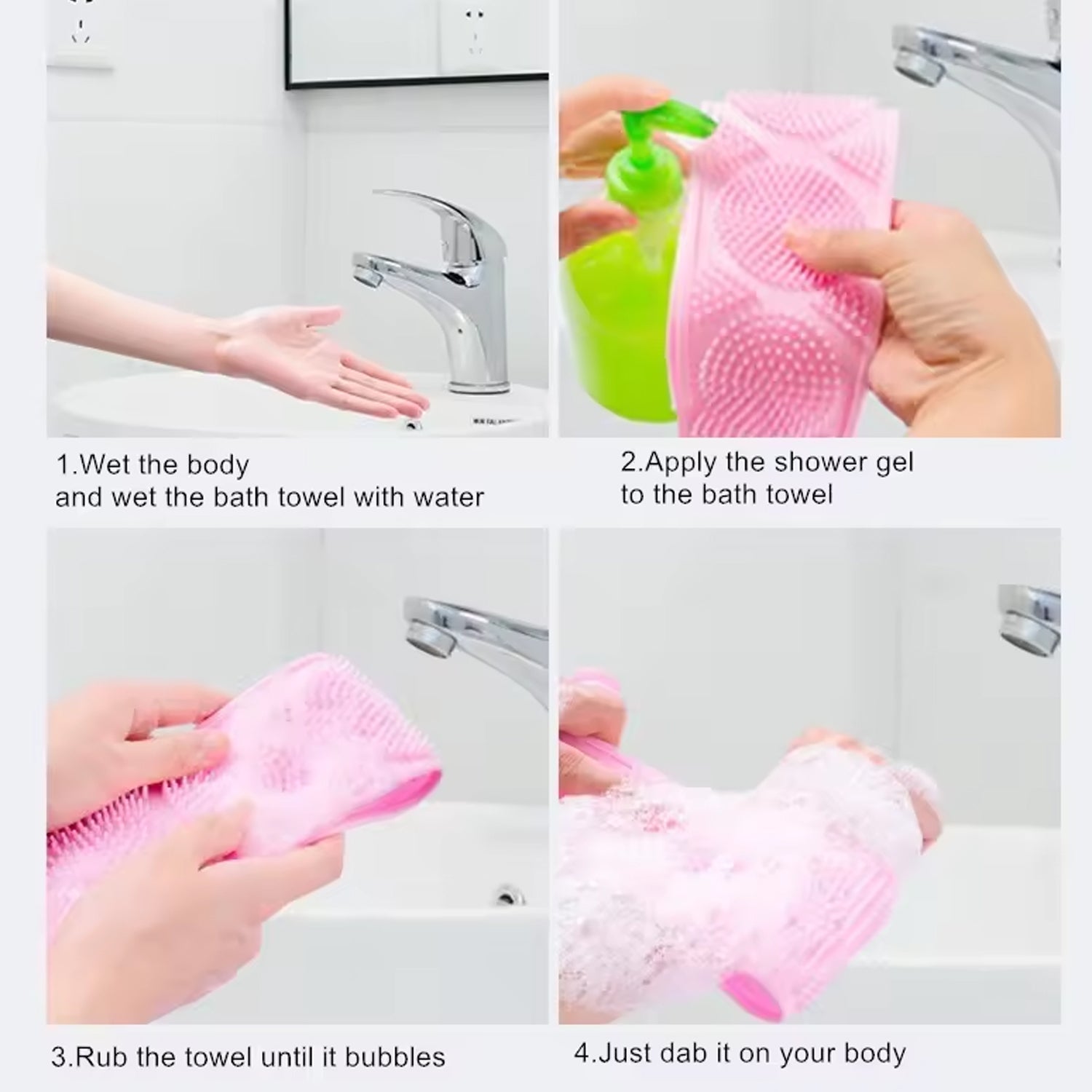 Powerful Rubbing Back,Artifacts Long Back Skin Soft Body Cleaning Scrubber - 8389_sili_body_cleaning_scrub