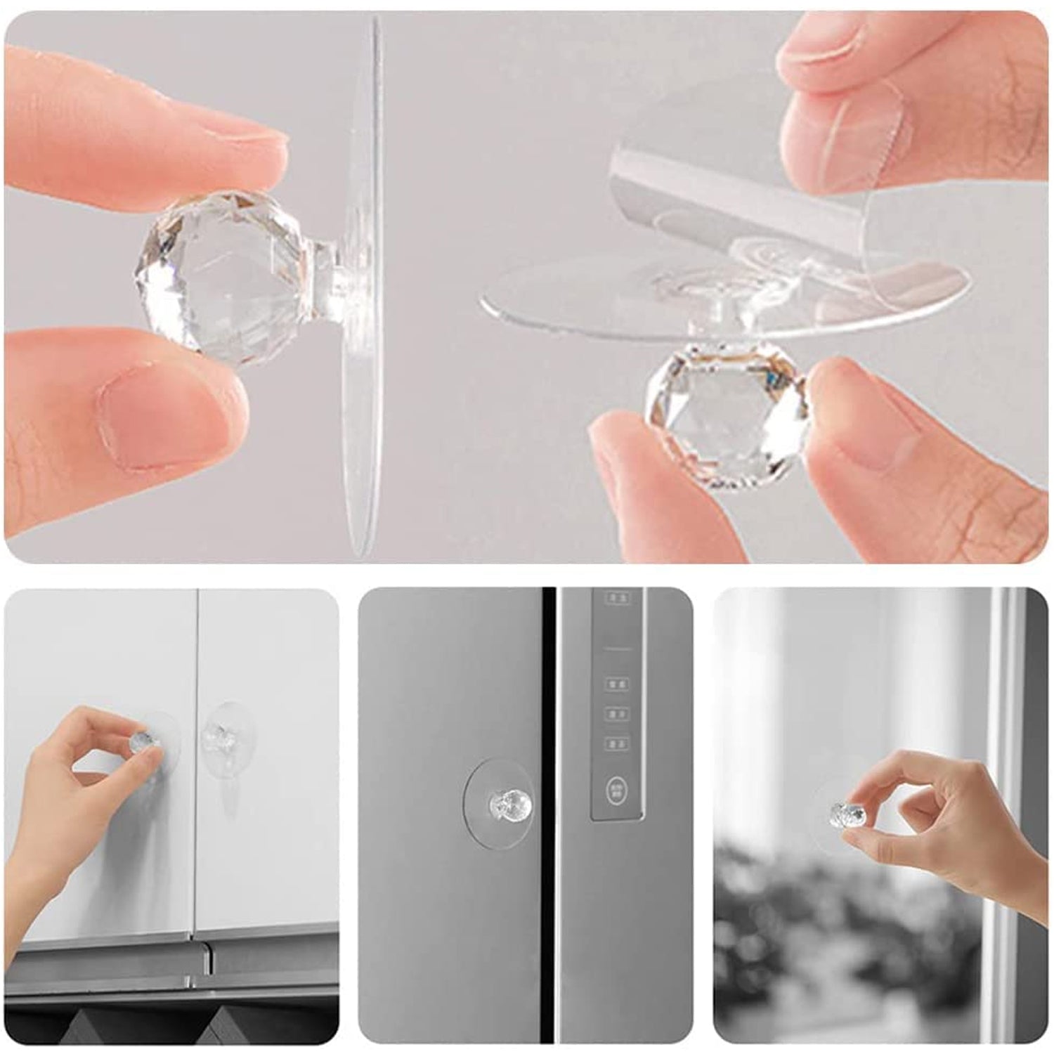 Clear Cabinet Drawer Knobs / Hook, Diamond Crystal Shaped Pulls Handles for Ward - 17798_diamond_adhesive_knobs_1pc