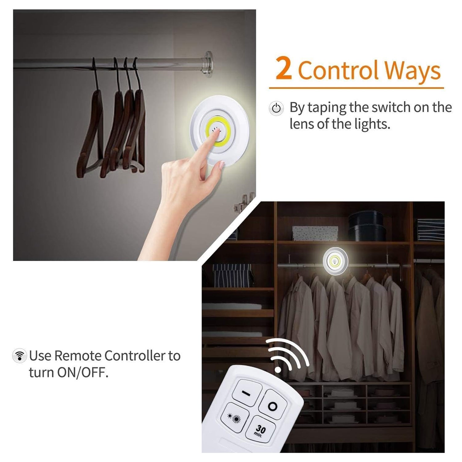 LED Light Under Closet Battery Powered Closet Wall Lamp with Remote Control Bedr - 13023_led_remote_control_lights_4pc