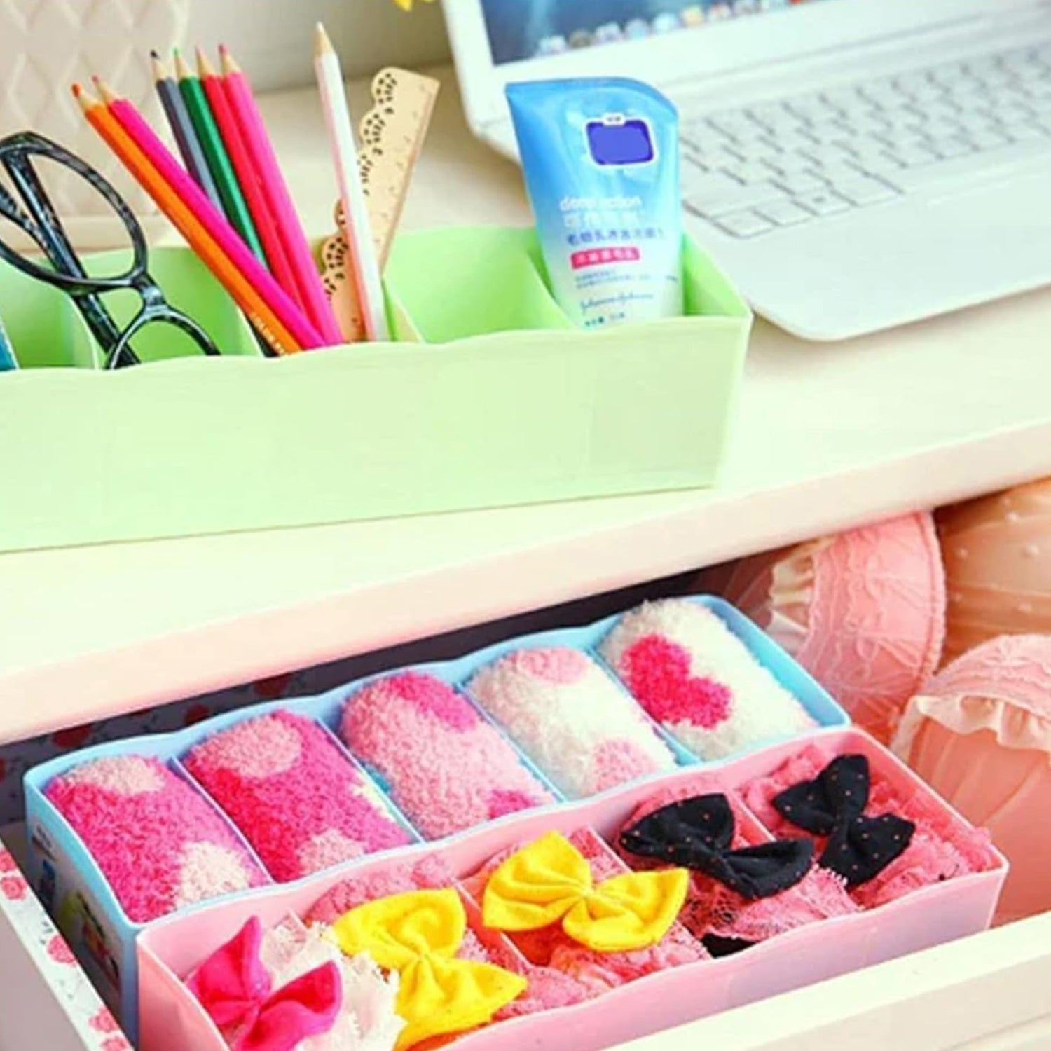 Multi-Function Desktop Drawer Storage Box Clothing Organizer 5 Grid Storage Box  - 12680_5grid_drawer_storage_box_4pc