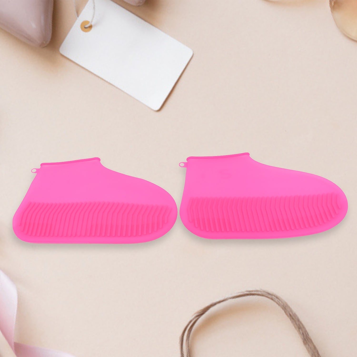 Non-Slip Silicone Rain Reusable Anti skid Waterproof Fordable Boot Shoe Cover (S - 17982_pink_sili_shoe_cover_small