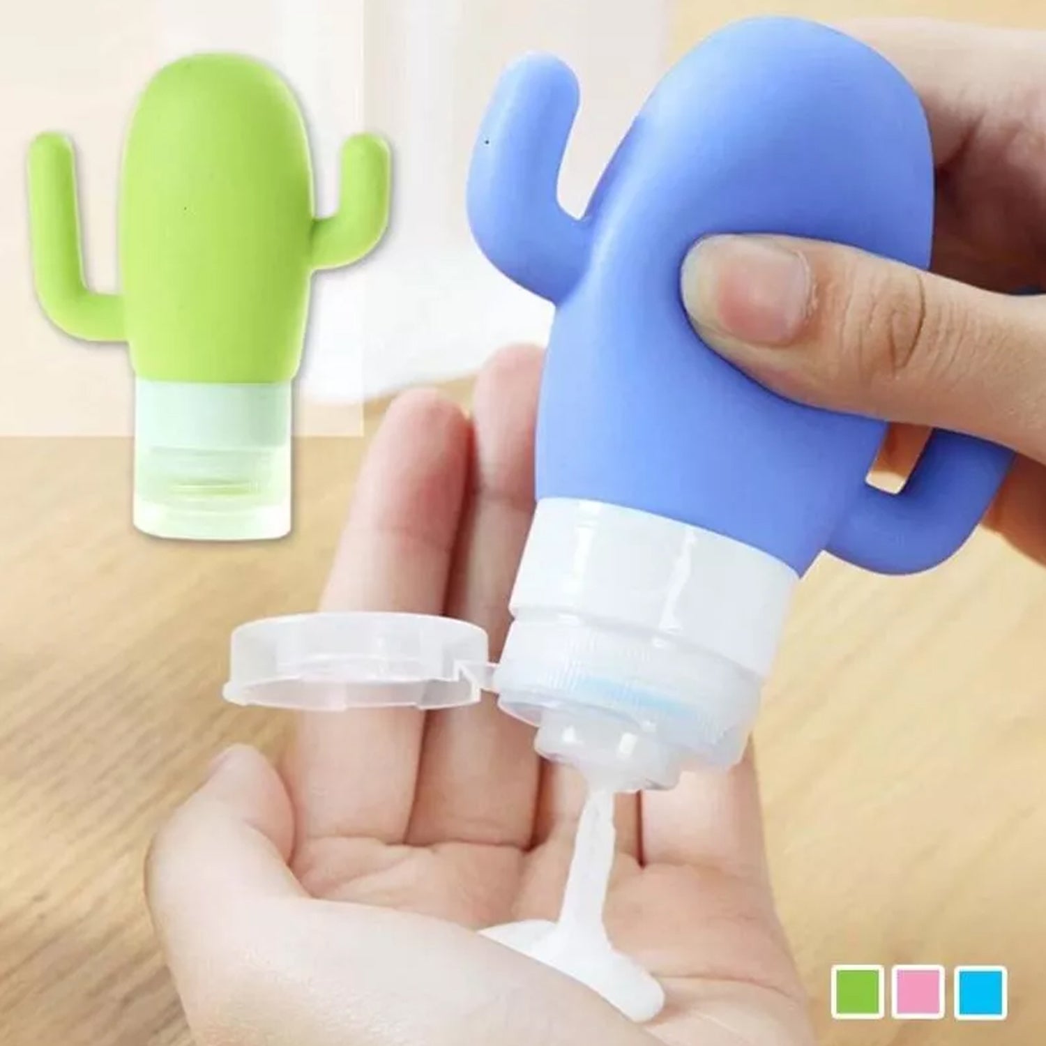 Cactus Shape Portable Soft Silicone Travel Bottles Set Squeezable and Refillable - 6538_cactus_shape_silicone_bottle