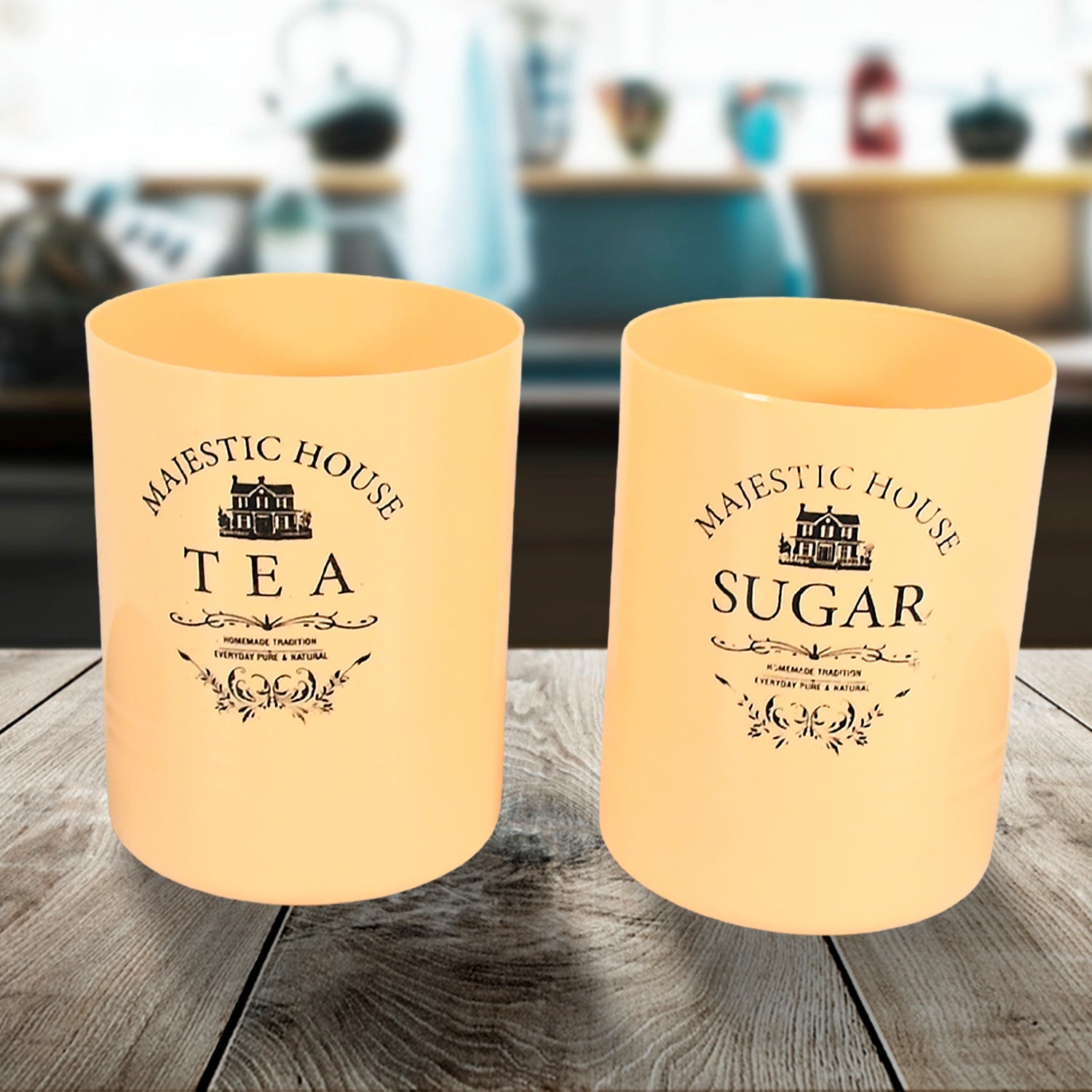 Accurate Seal Tea Sugar Coffee Container, Plastic Damru Shaped Tea, Coffee, Suga - 5640_2pc_tea_sugar_container_800ml