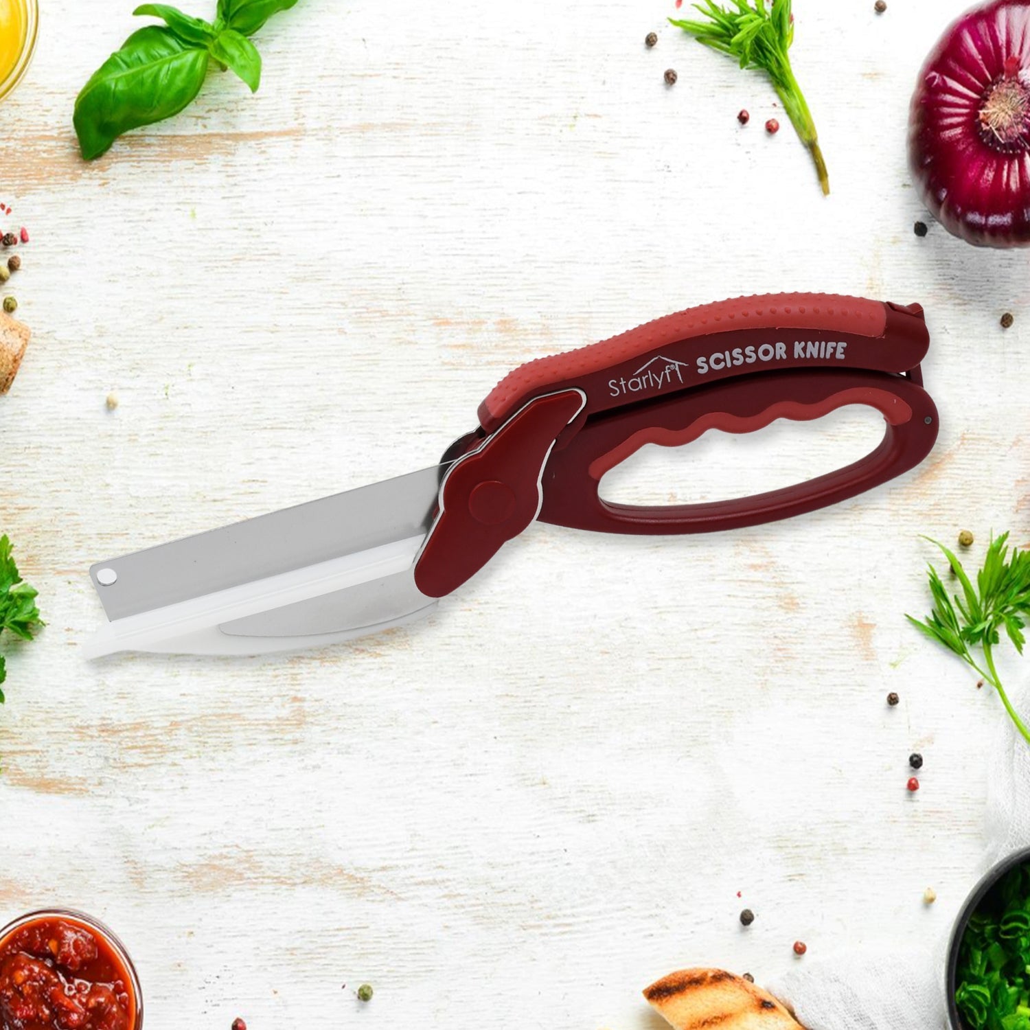 2 in 1 Kitchen Knife Scissor with Spring Locking Hinge and Chopping Board (1 Pc  - 12019_2in1_cutter_scissor_n_board