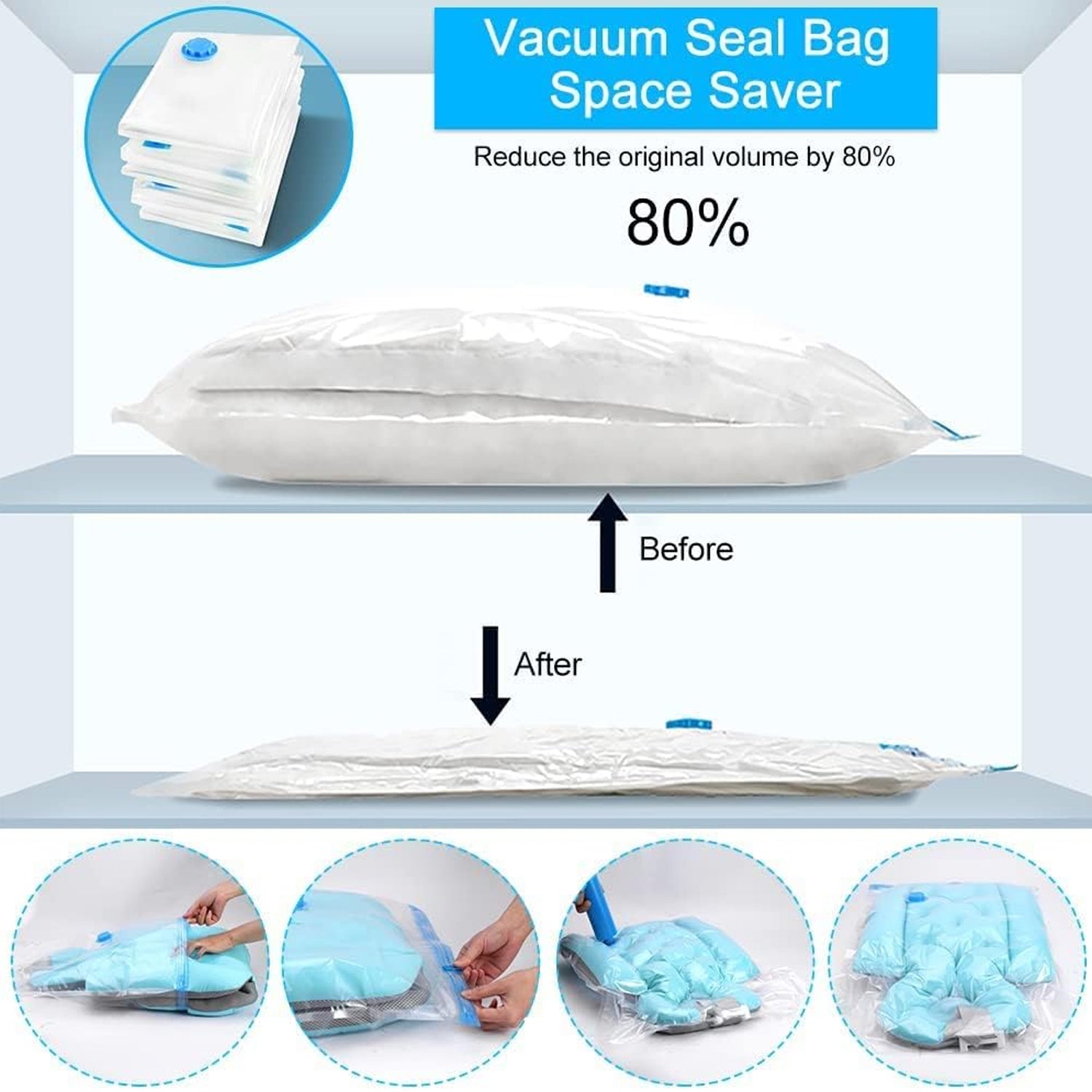 Vacuum Storage Bags with Suction Pump & Shirt clips - Vacuum Bags - Big Capacity - 17826_5pc_vacuum_bag_with_pump