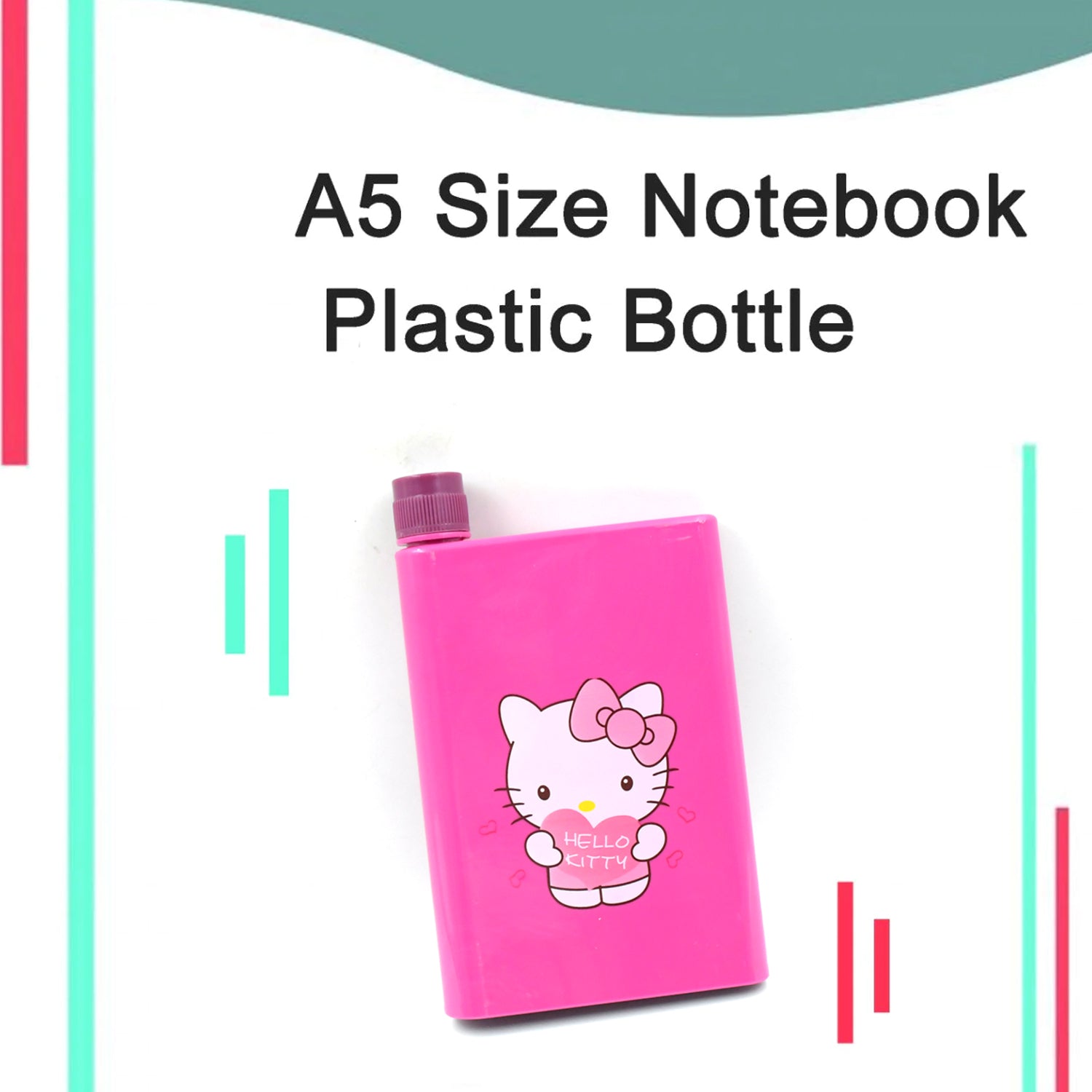 Kitchen Storage A5 size Flat Portable NoteBook Shape Water Bottle With a Cartoon - 0147_plastic_notebook_bottle_420ml