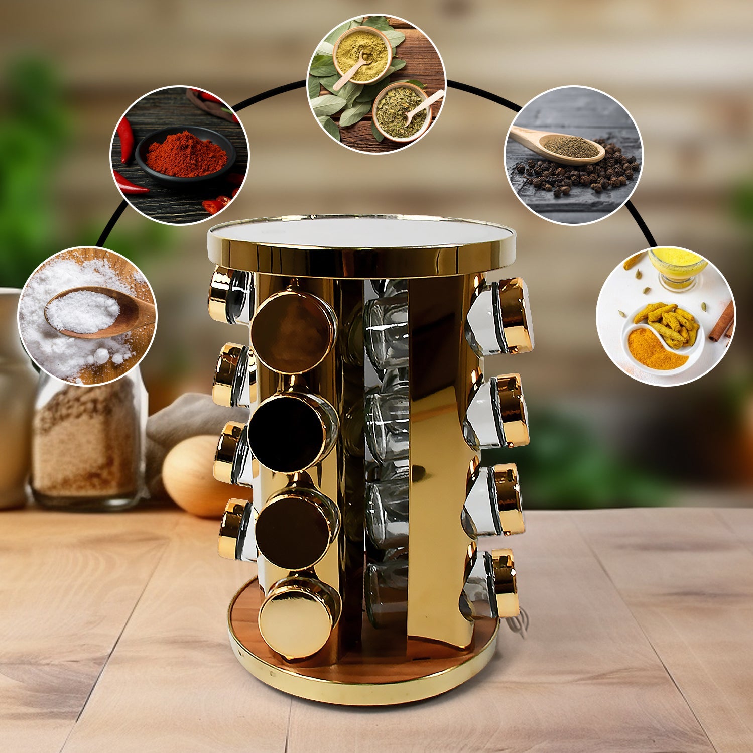 LED Spice Rack Organizer, Rotating Spice Rack with Free 16 Seasoning Jars, Revol - 10009_led_rotating_spice_jar_16pc