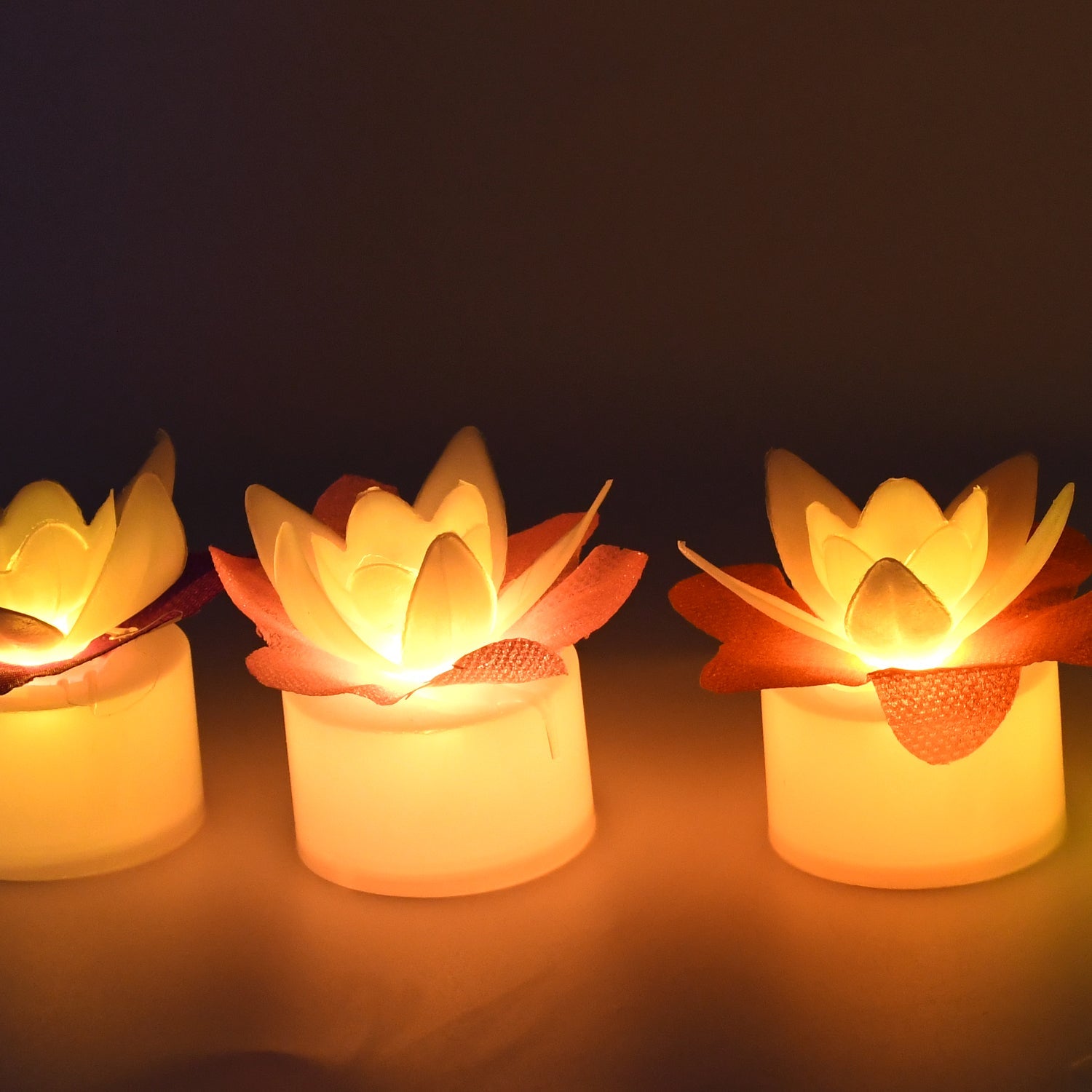 Decoration Candles/Led Diwali Decor Lotus Flower Candle (5 Pc) - 13465_5pc_flower_candle_n_box_ktc52