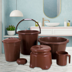 Plastic Bathroom Accessories Set 6 pcs Bath Set Bathroom Bucket with Dustbin Mug - 8728_plastic_6pc_bathroom_set