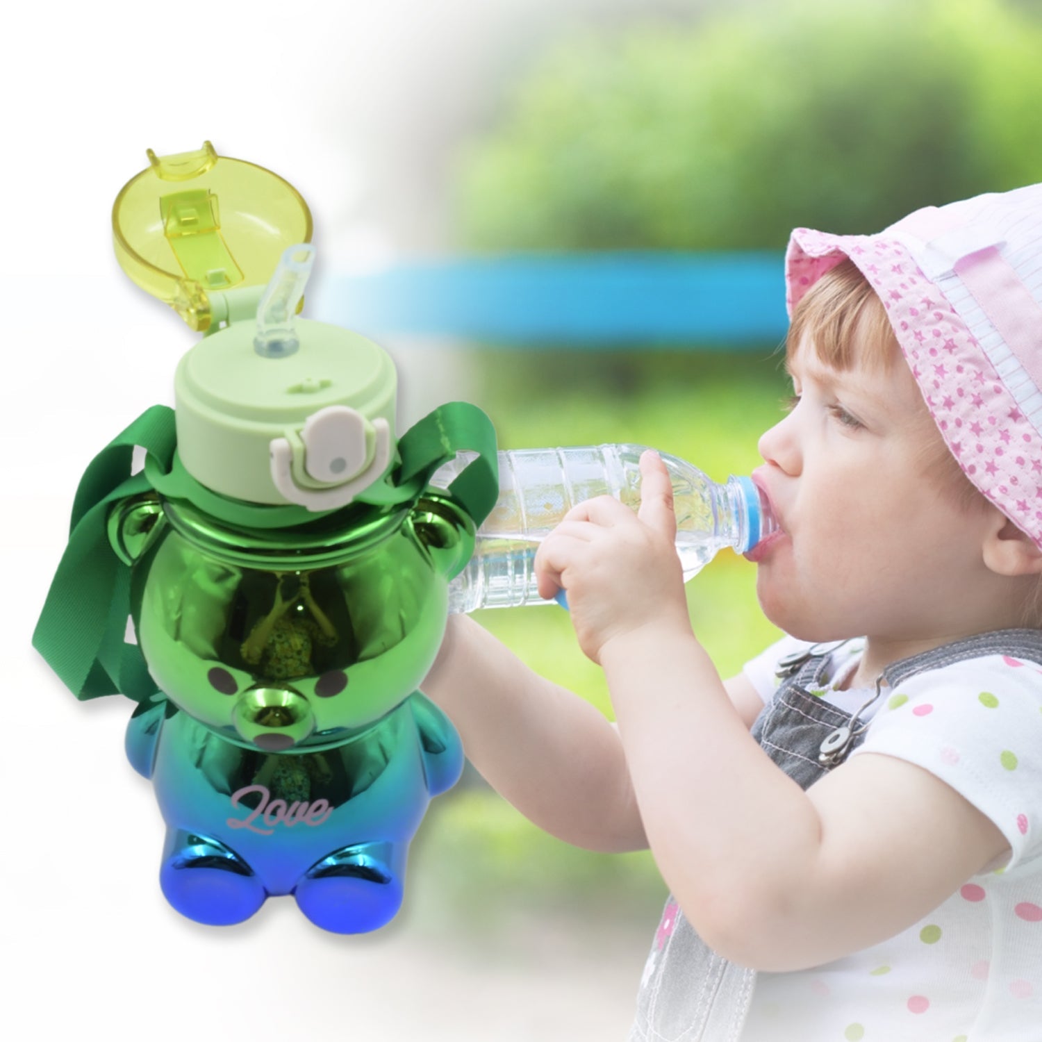 Cute Plastic Water Bottle, with adjustable shoulder strap and stickers, portable - 12548_cute_plastic_water_bottle