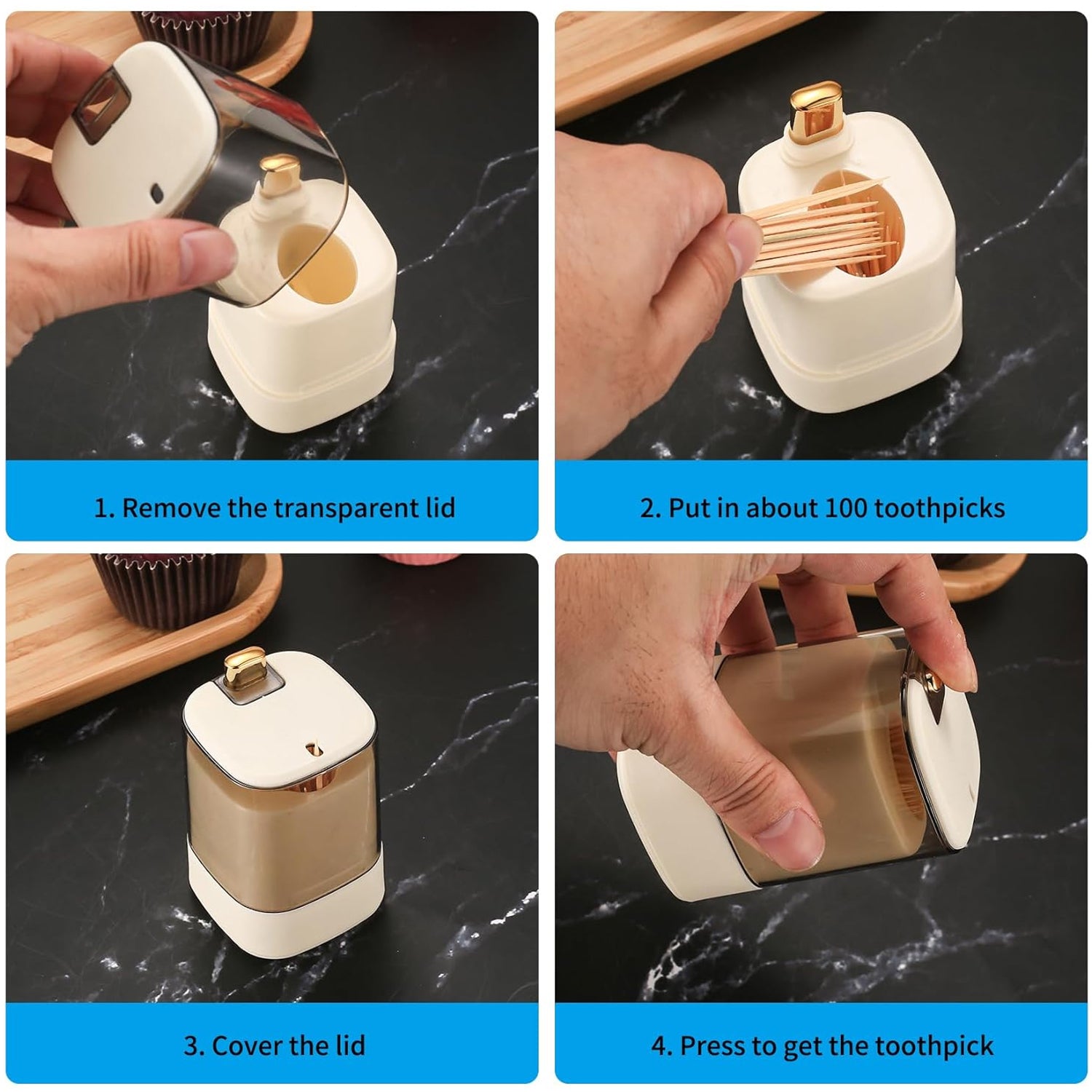 Toothpick Holder Dispensers, Automatic Toothpicks Container, Toothpicks Storage  - 10029_toothpick_holder_dispenser_1pc