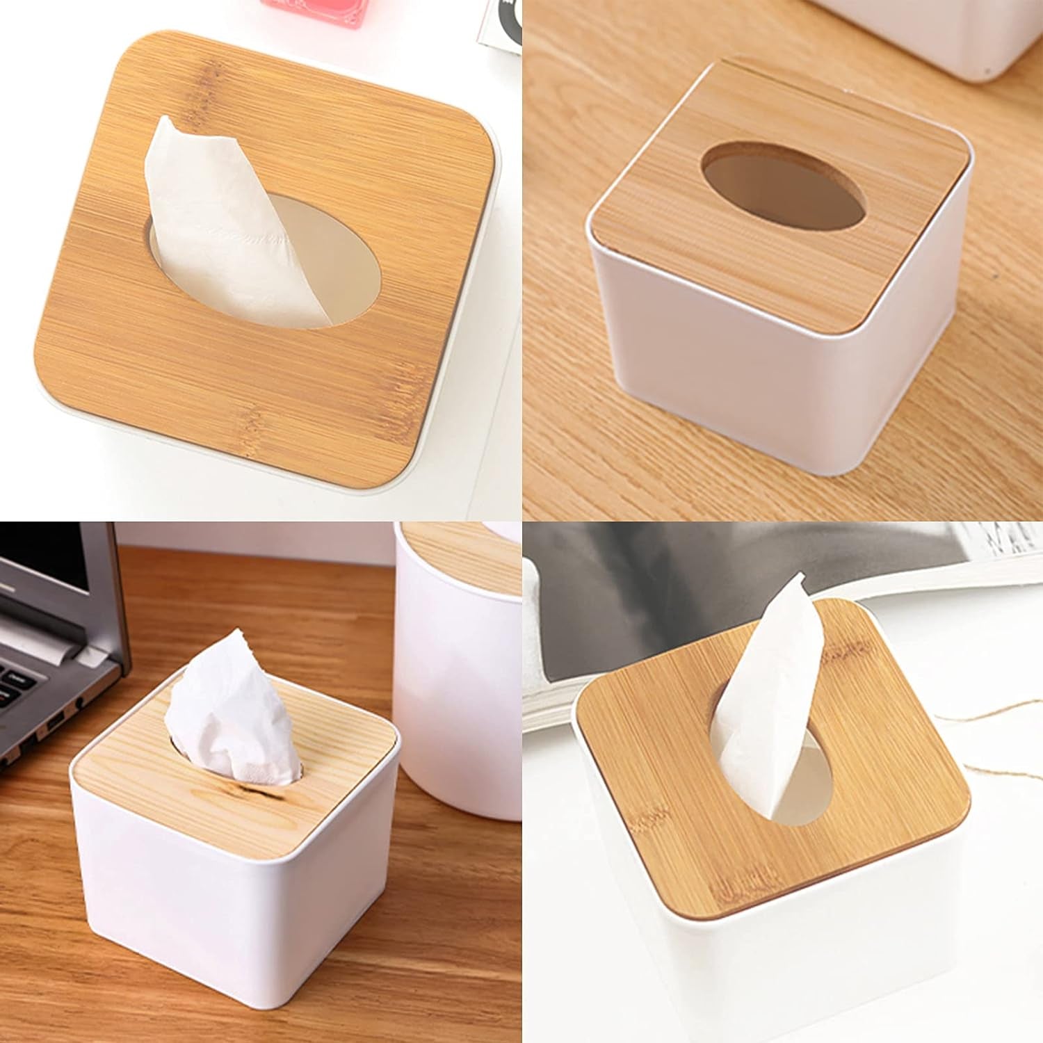 Tissue Box Desktop Stand Bamboo Tissue Cover Box Rectangular Paper Towel Holder  - 8846_tissue_box_with_wooden_lid