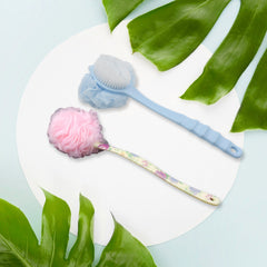 Shower puff scrubber with long handle for deep cleaning