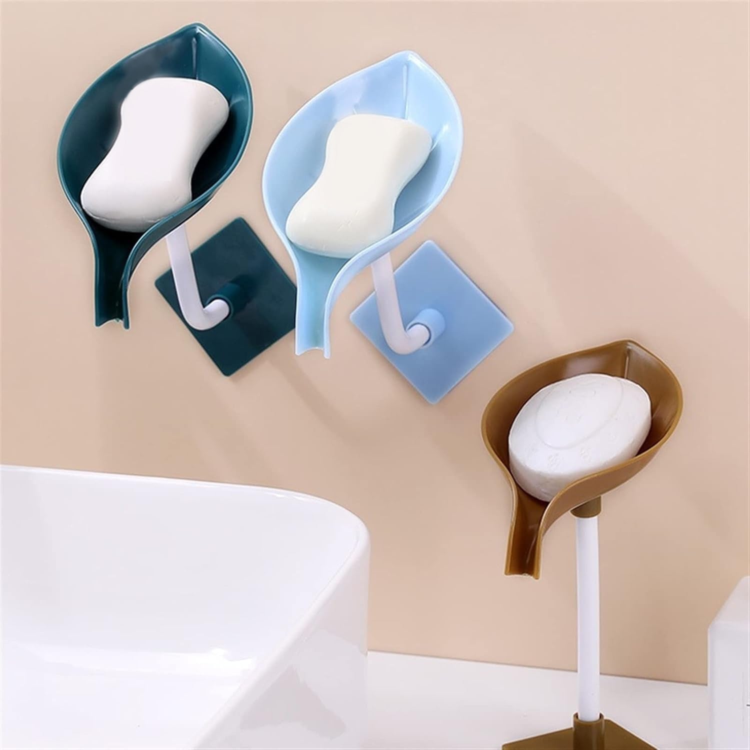 Soap Holder Leaf-Shape Self Draining Soap Dish Holder, With Suction Cup Soap Dis - 4084_leaf_soap_holder_1pc