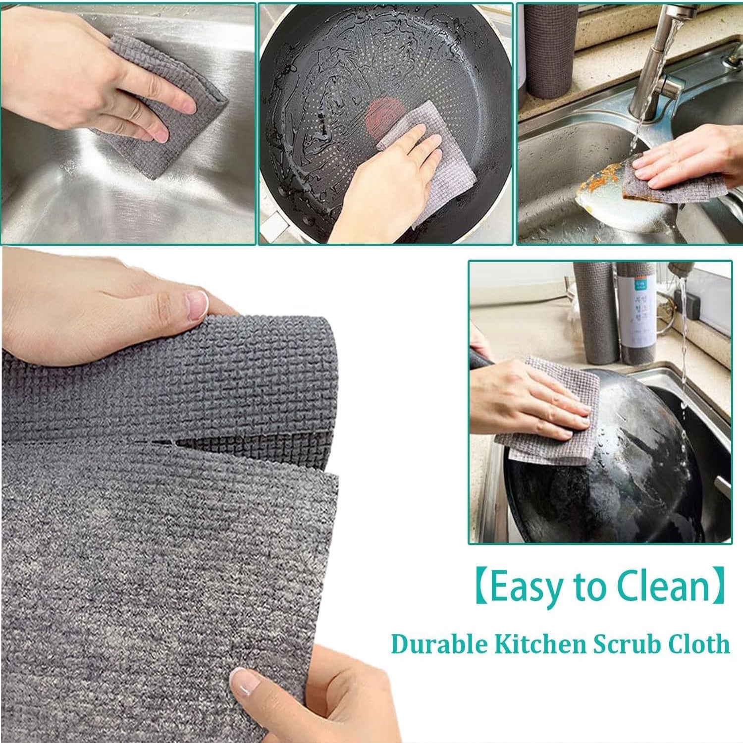 Durable Kitchen Scrub Cloth, Microfiber Cleaning Cloth Roll, Kitchen Wear-Resist - 8190_kitchen_scrub_cloth_20x22cm