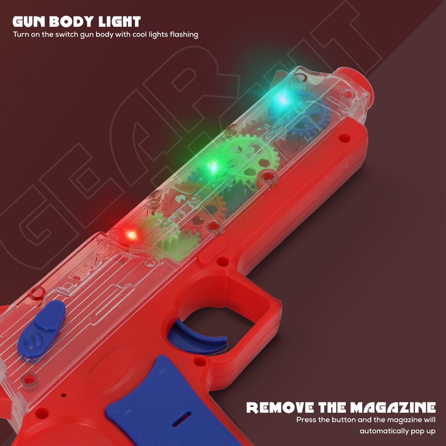 Plastic Gear Simulation Toy Gun for Kids, Pretend Play Gun Toys with 3D Flashing - 1941_colorful_gear_vibration_gun_at104