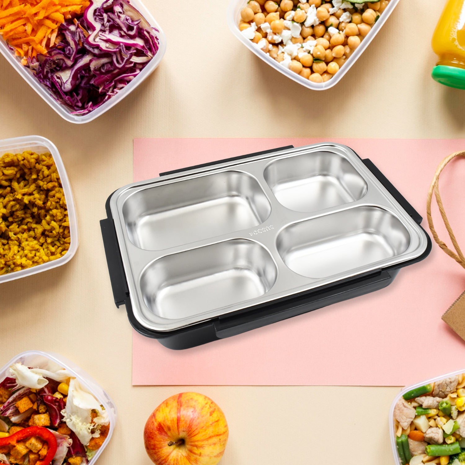 4 Compartment Insulated Lunch Box Stainless Steel |Tiffin Box for Boys, Girls, S - 10034_ss_4com_insulated_lunch_box