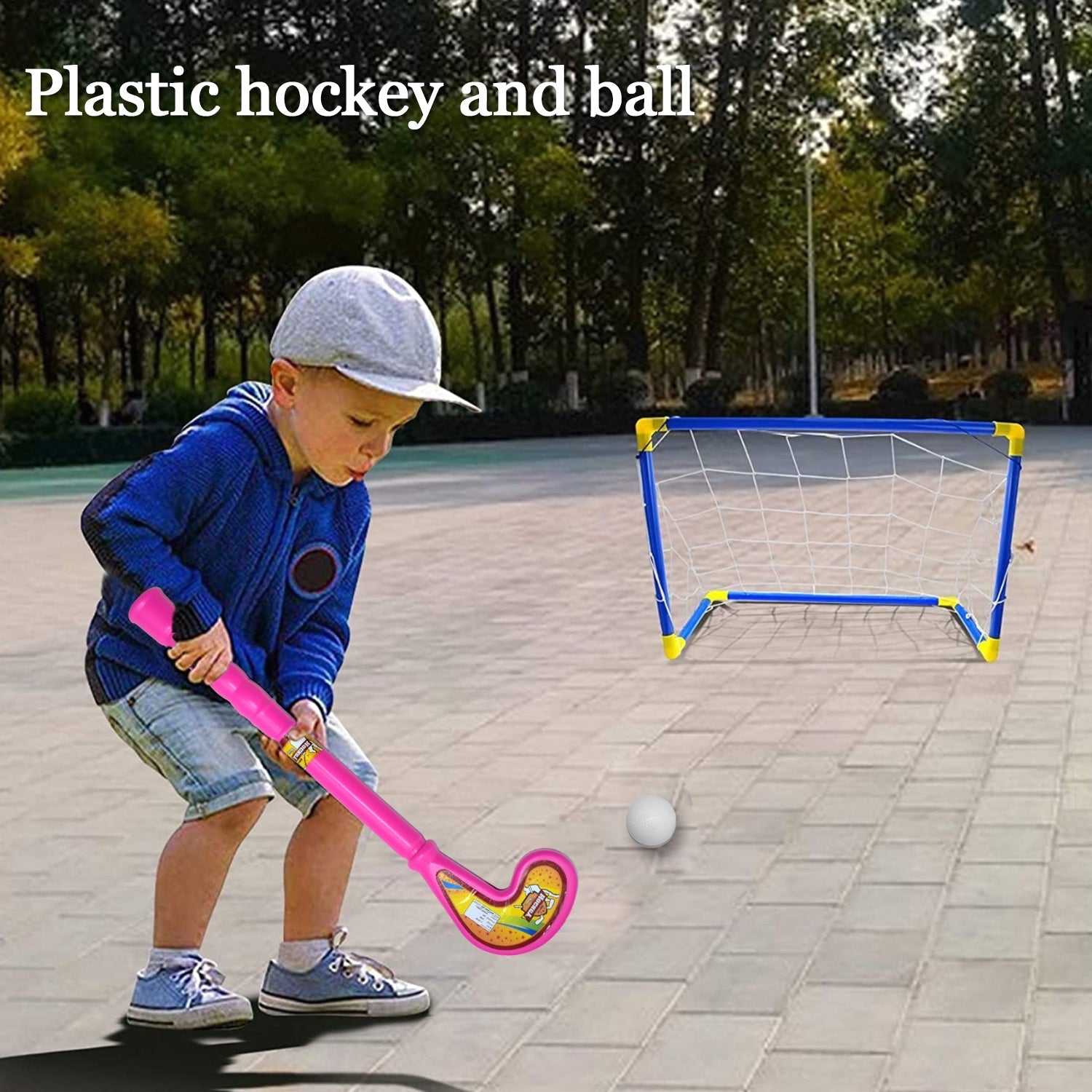 Complete set of lightweight plastic bat, ball, and hockey for children