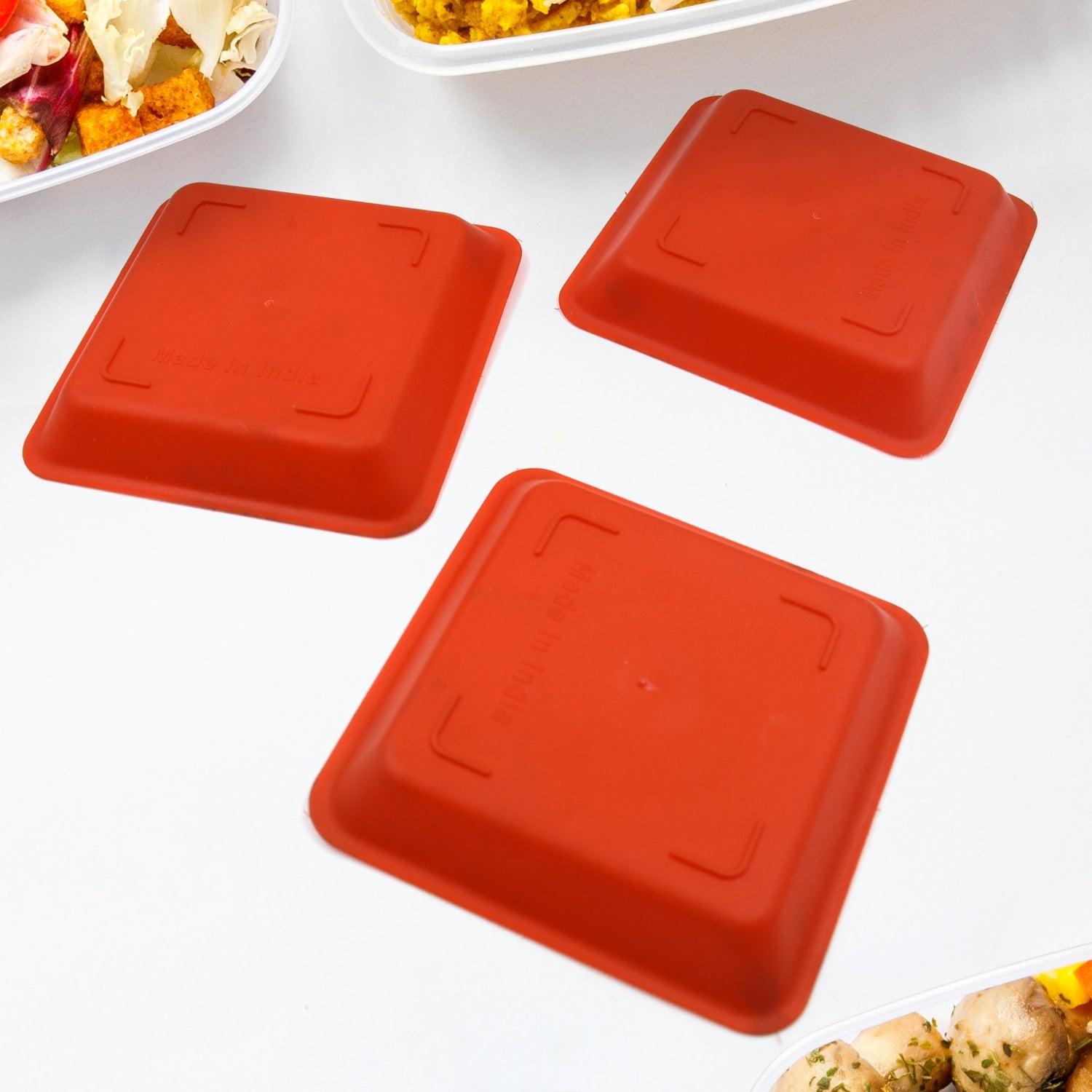 Square Plastic Halwa Dinner Plate Snacks / Breakfast, Restaurant Serving Trays H - 5563_pla_halwa_plate_3pc_d44