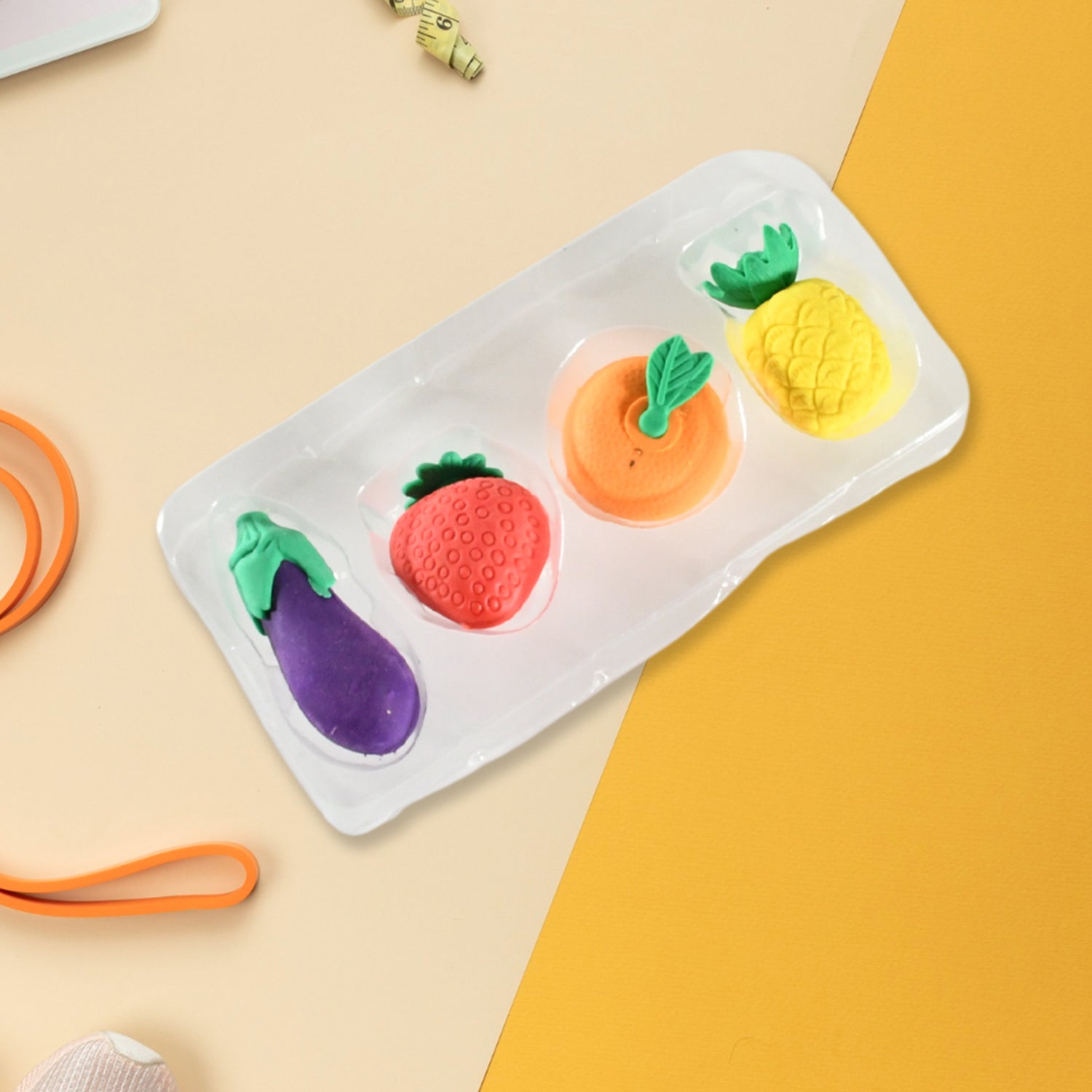 Mini Cute Vegetables and Fruits Erasers or Pencil Rubbers for Kids, 1 Set Fancy  - 8760_fruits_n_veg_erasers_4pc