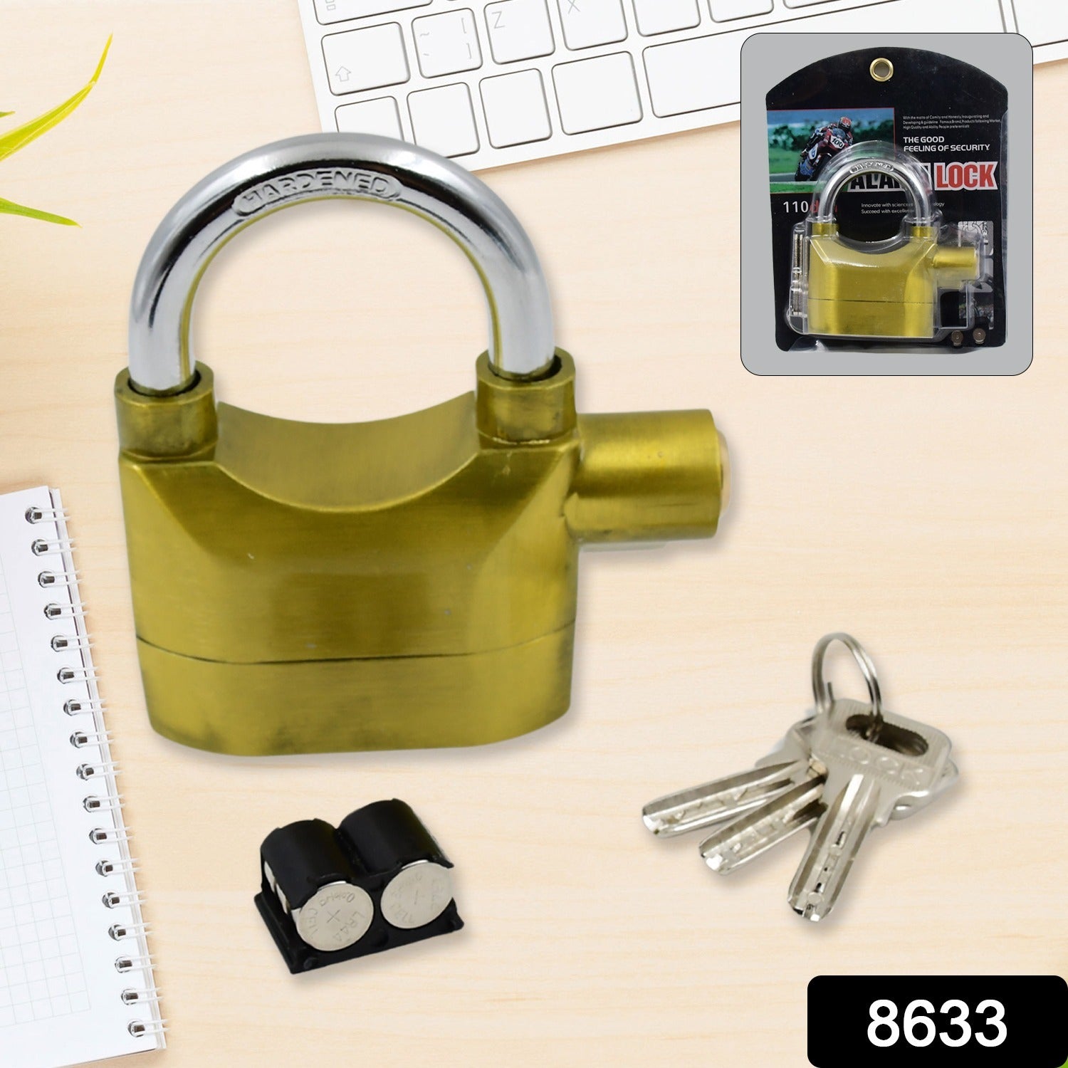 सुरक्षा अलार्म धातु लॉक सिस्टम 3 कुंजी के साथ (1 सेट / मिक्स रंग) - 8633_security_alarm_padlock