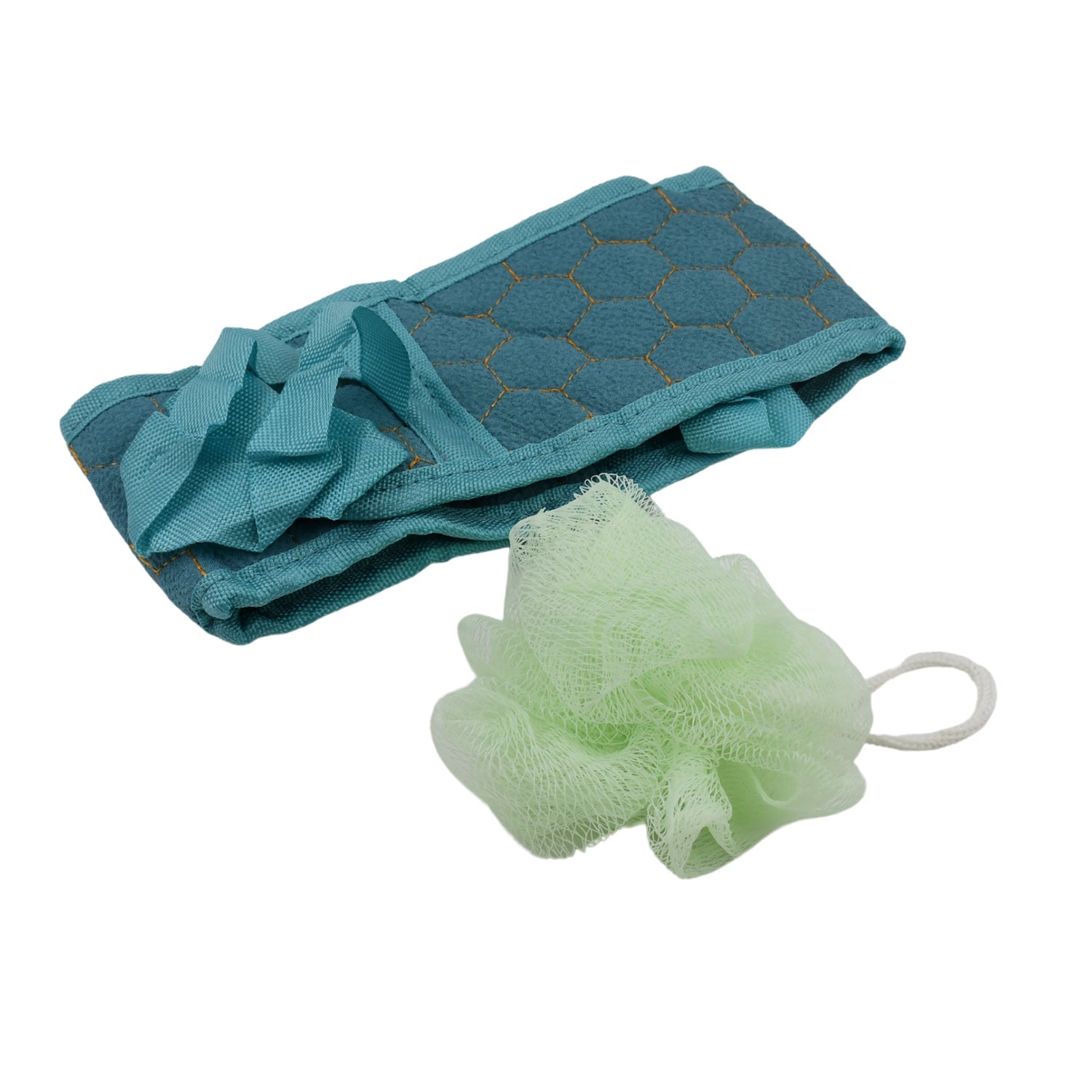 Bath Shower Set Scrubber Loofah Sponge Pouf, Bath Brush Extra Long Dual Sided Sc - 12928_loofah_sponge_n_scrubber_2pc