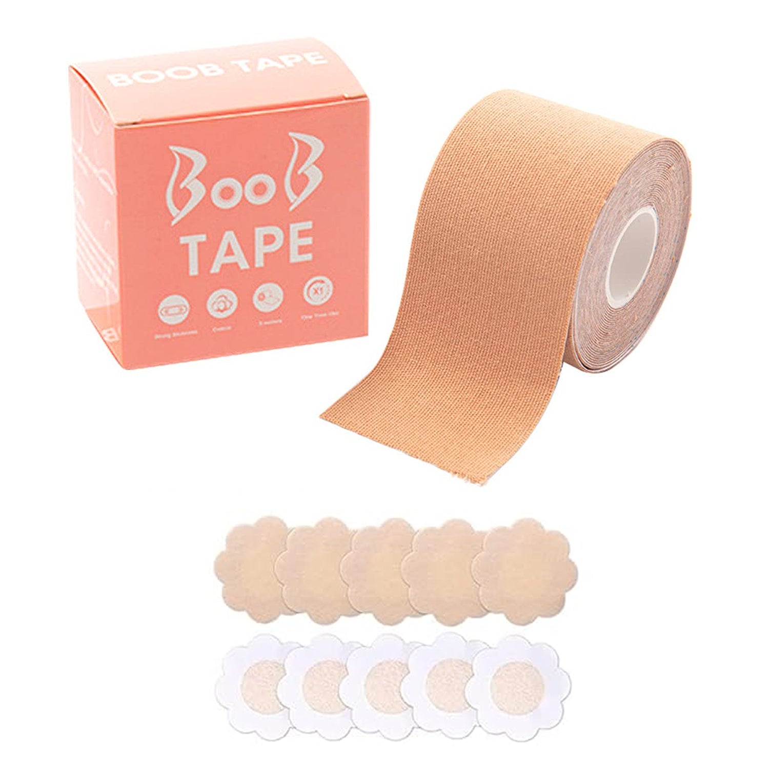 Boob Tape with Nipple Covers: Cotton, Breathable, Lift & Support (5m, 10 Pairs) - 6596_boob_tape_5m_1pc