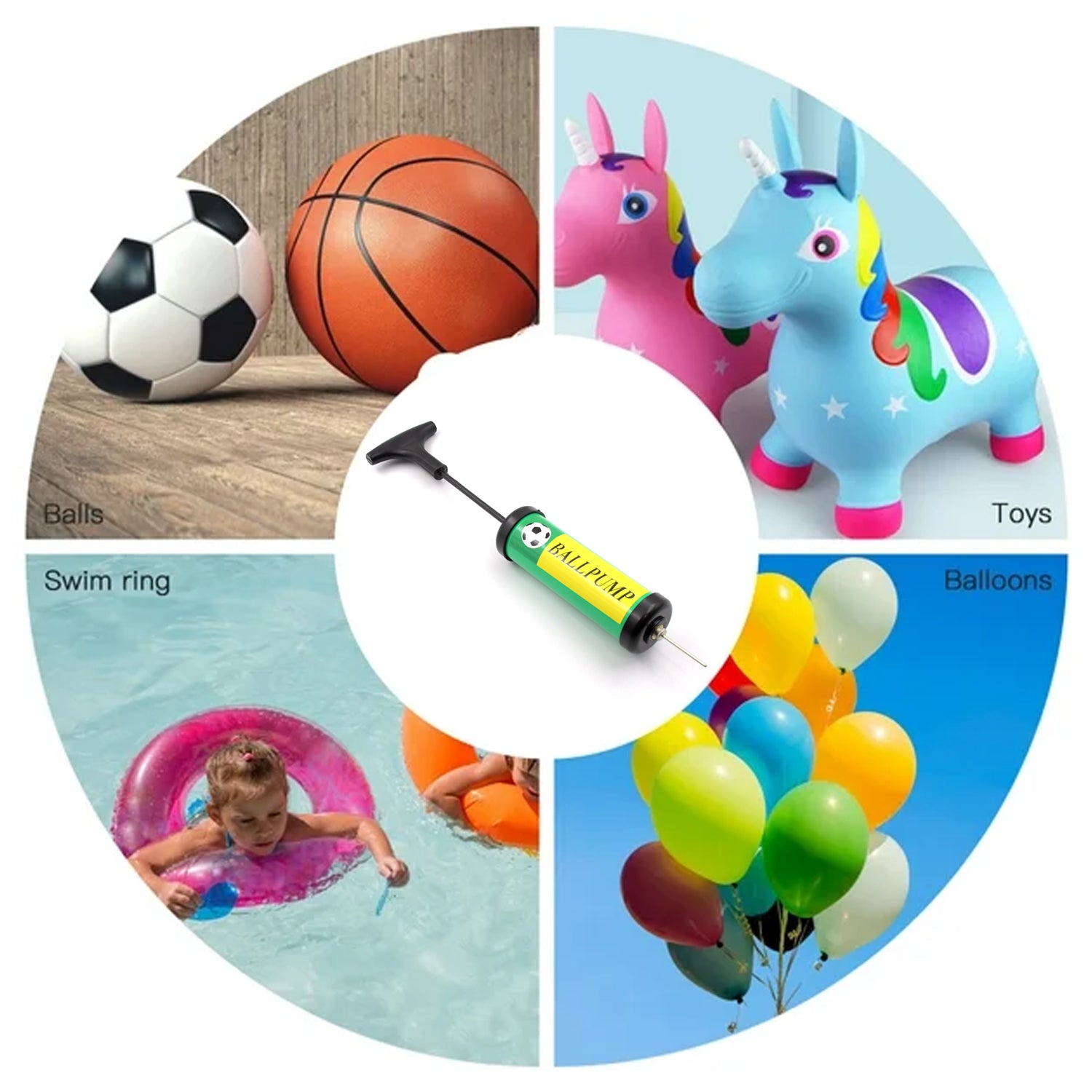 Inflator Air Ball Pump Soft Bouncing Ball Development Kids Toy, Sports Plastic P - 9333_plastic_ball_pump_17cm