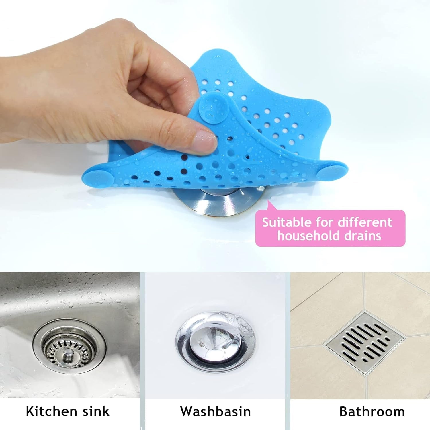 Star Shape Suction Cup Kitchen Bathroom Sink Drain Strainer Hair Stopper Filter, - 18043_star_shape_sink_strainer_1pc