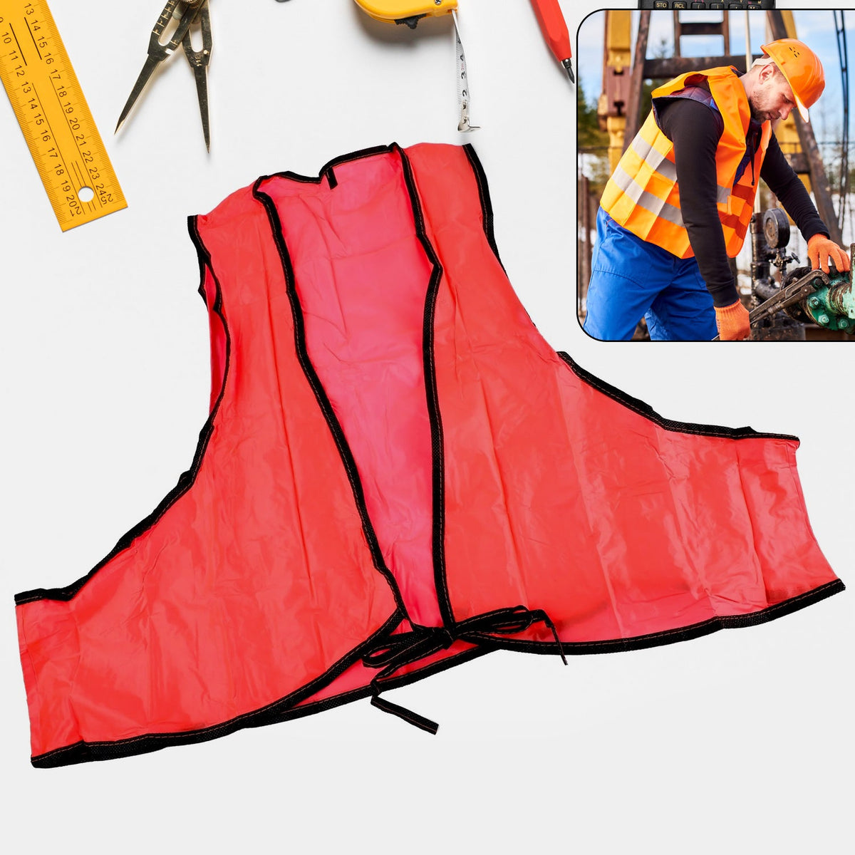 Economy Safety Vest, Soft Vinyl with Tie Closure for Identifying Staff and Volun - 7453_safety_vest_1pc