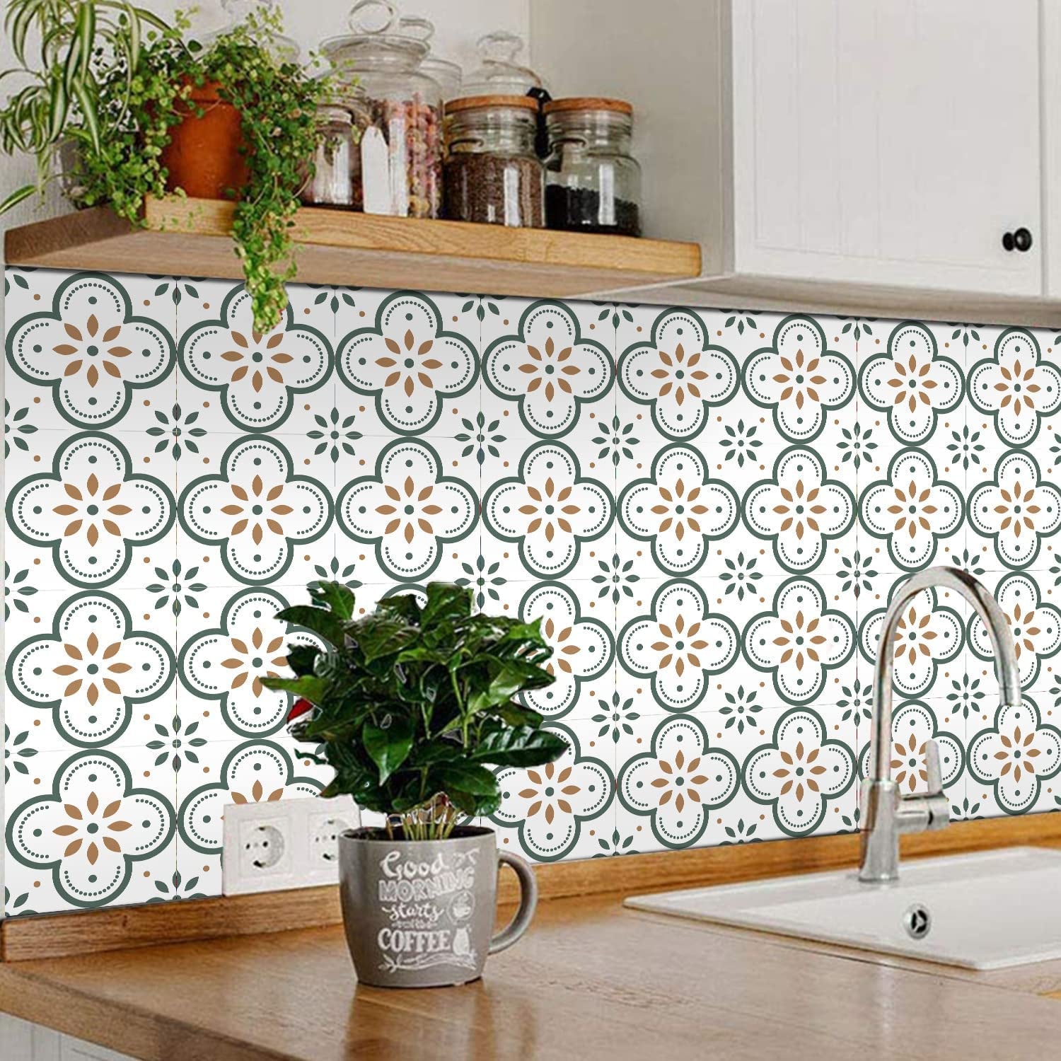 Peel and Stick Floor Tiles Kitchen / Bathroom Backsplash Sticker Detachable Wate - 8844_tiles_stickers_8x8inch_10pc_no2