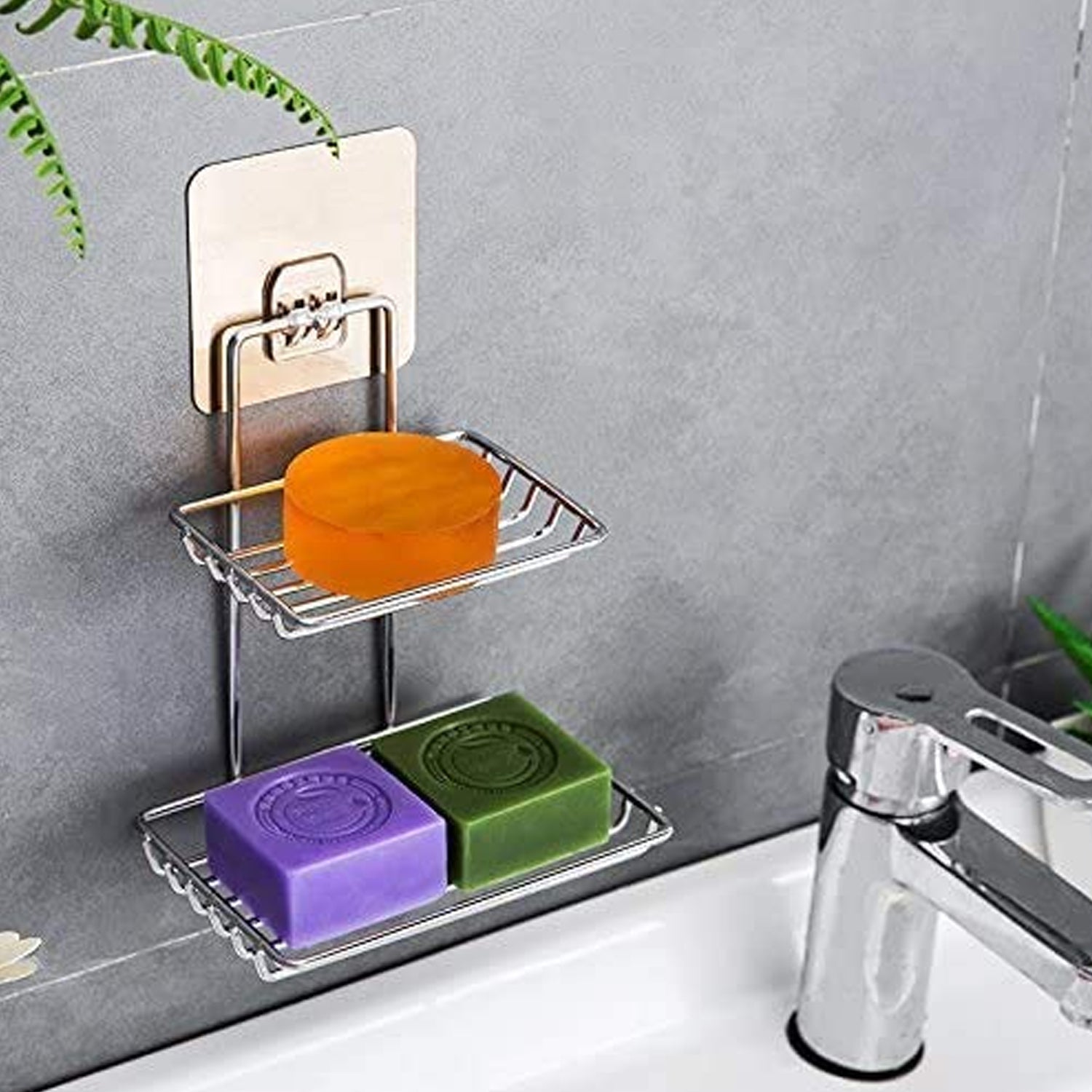 घर के लिए 2 हुक के साथ रसोई बाथरूम साबुन भंडारण रैक - 1763_2layer_ss_soap_rack_with_hook