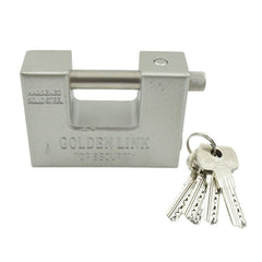 94mm Stainless Steel Padlock: Rectangular, Hardened Steel, 5 Keys - 9323_steel_pad_lock_94mm