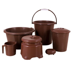 Plastic Bathroom Accessories Set 6 pcs Bath Set Bathroom Bucket with Dustbin Mug - 8728_plastic_6pc_bathroom_set