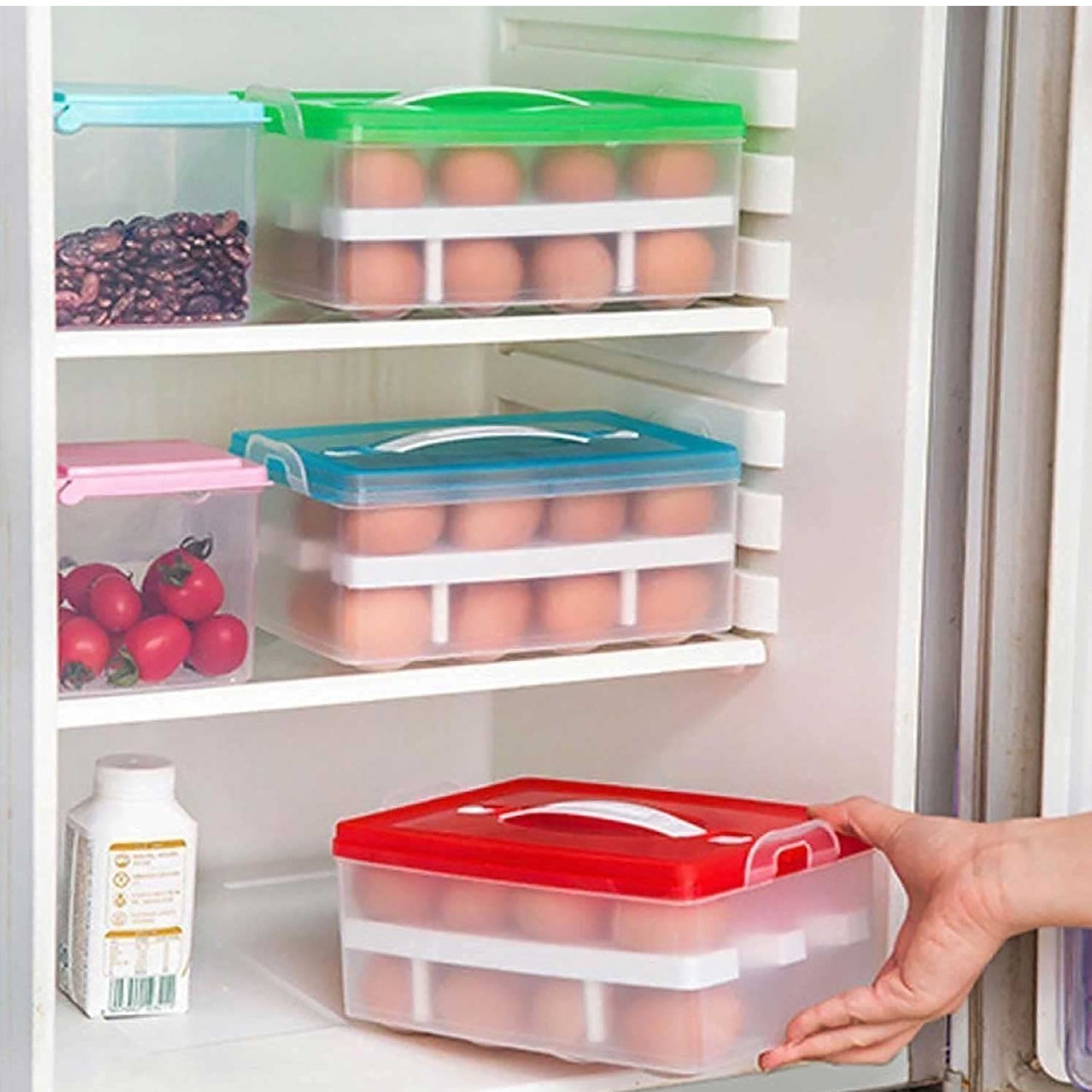 2Layer, 32 Grid Egg Tray with Lid Egg Carrier Holder for Refrigerator, Camping F - 5725_2_layer_32_grid_edd_tray