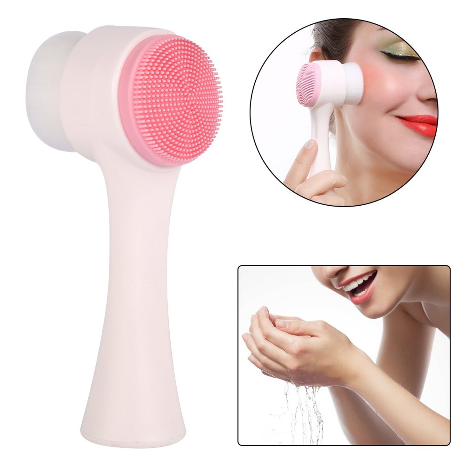 2 in 1 Facial Brush Cleansing | Manual Face Scrubber | Silicone Double-Sided Fac - 12955_2in1_facial_cleaning_brush