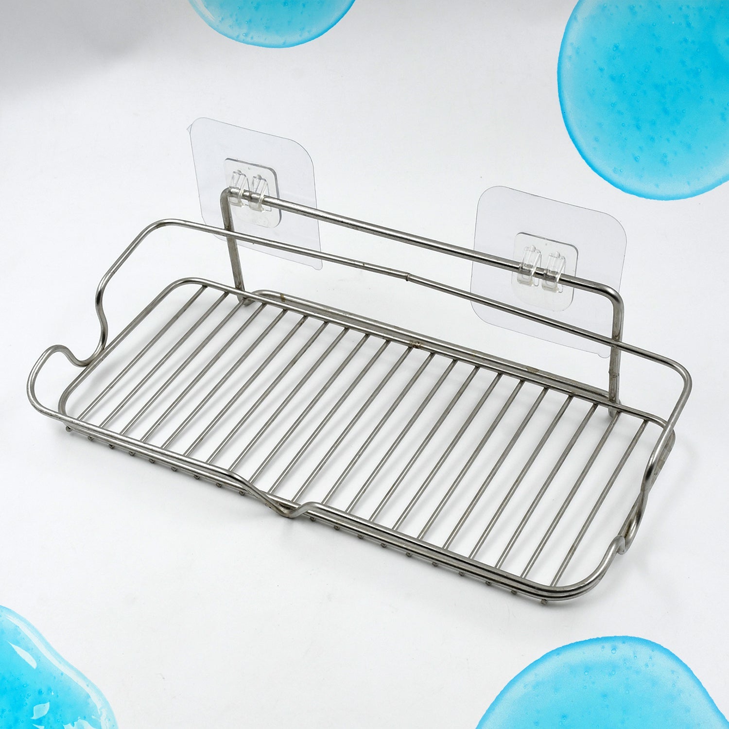 Stainless Steel Kitchen Bathroom Shower Shelf Storage Suction Basket Rack With 2 - 9532_ss_wall_shower_shelf_rack