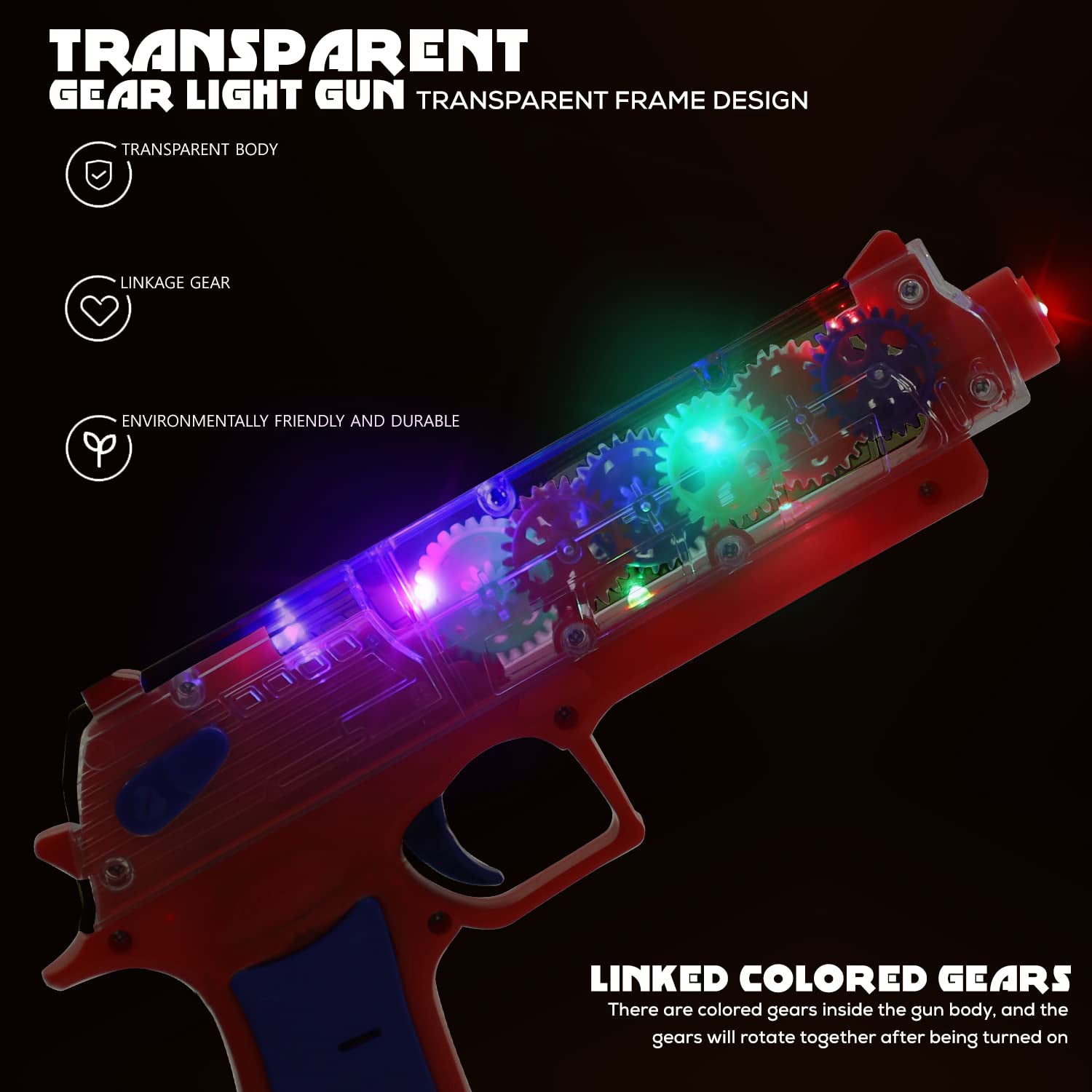 Plastic Gear Simulation Toy Gun for Kids, Pretend Play Gun Toys with 3D Flashing - 1941_colorful_gear_vibration_gun_at104